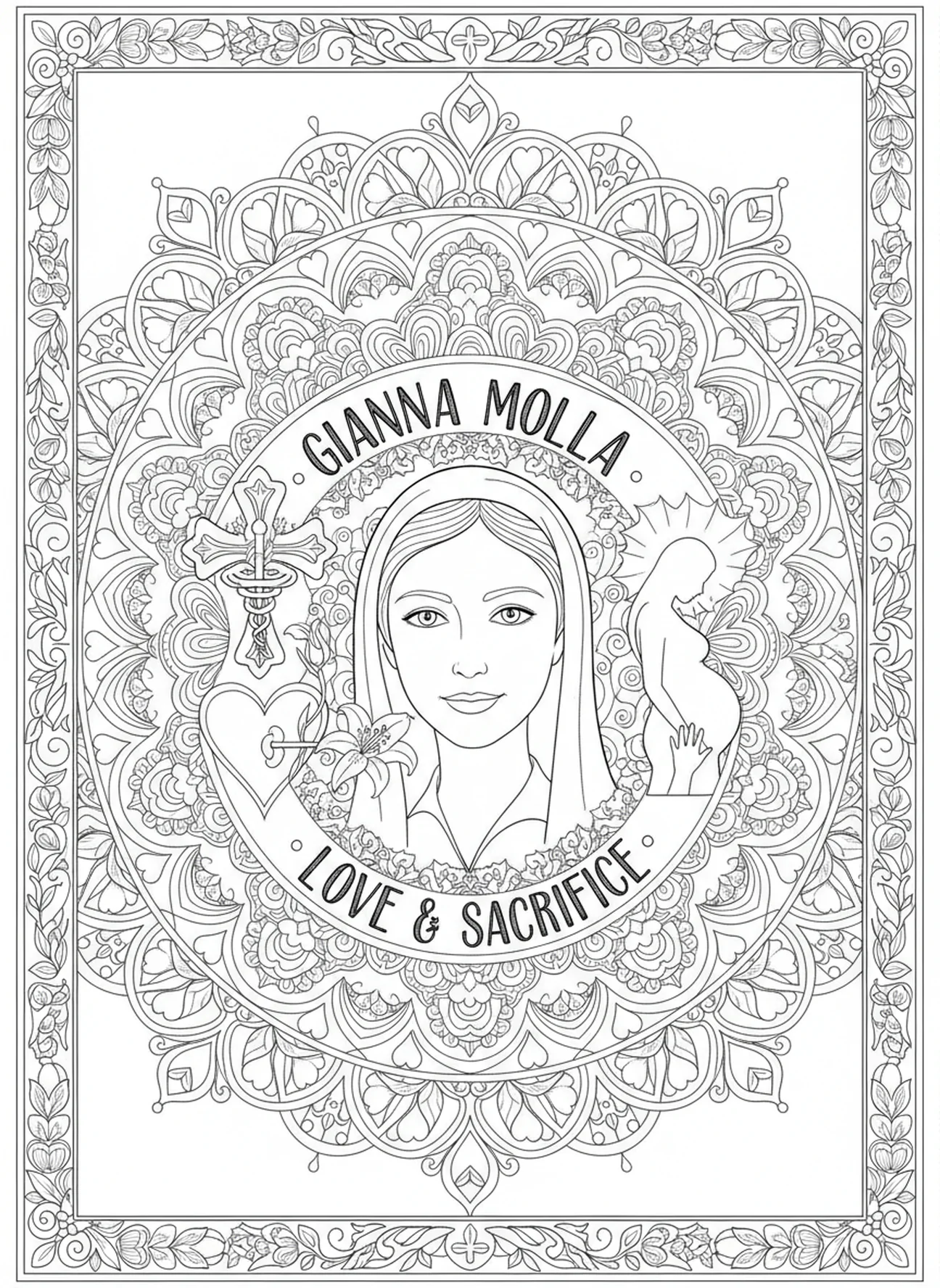 L'héritage d'amour de Gianna Molla, page à colorier de Sainte Gianna Molla pour le journaling biblique