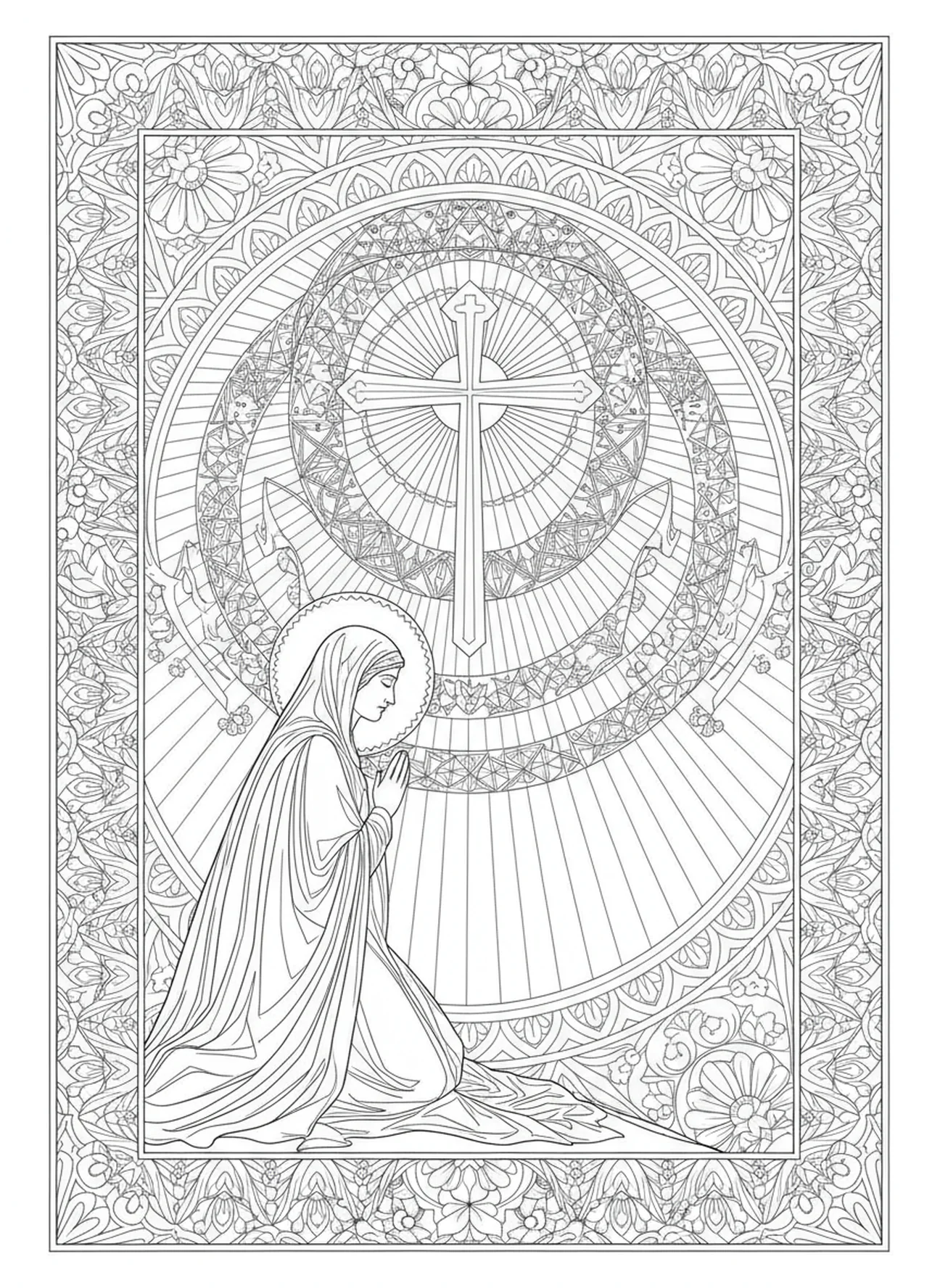 La Vraie Croix illuminée, page à colorier de Sainte Hélène pour le style de journal biblique