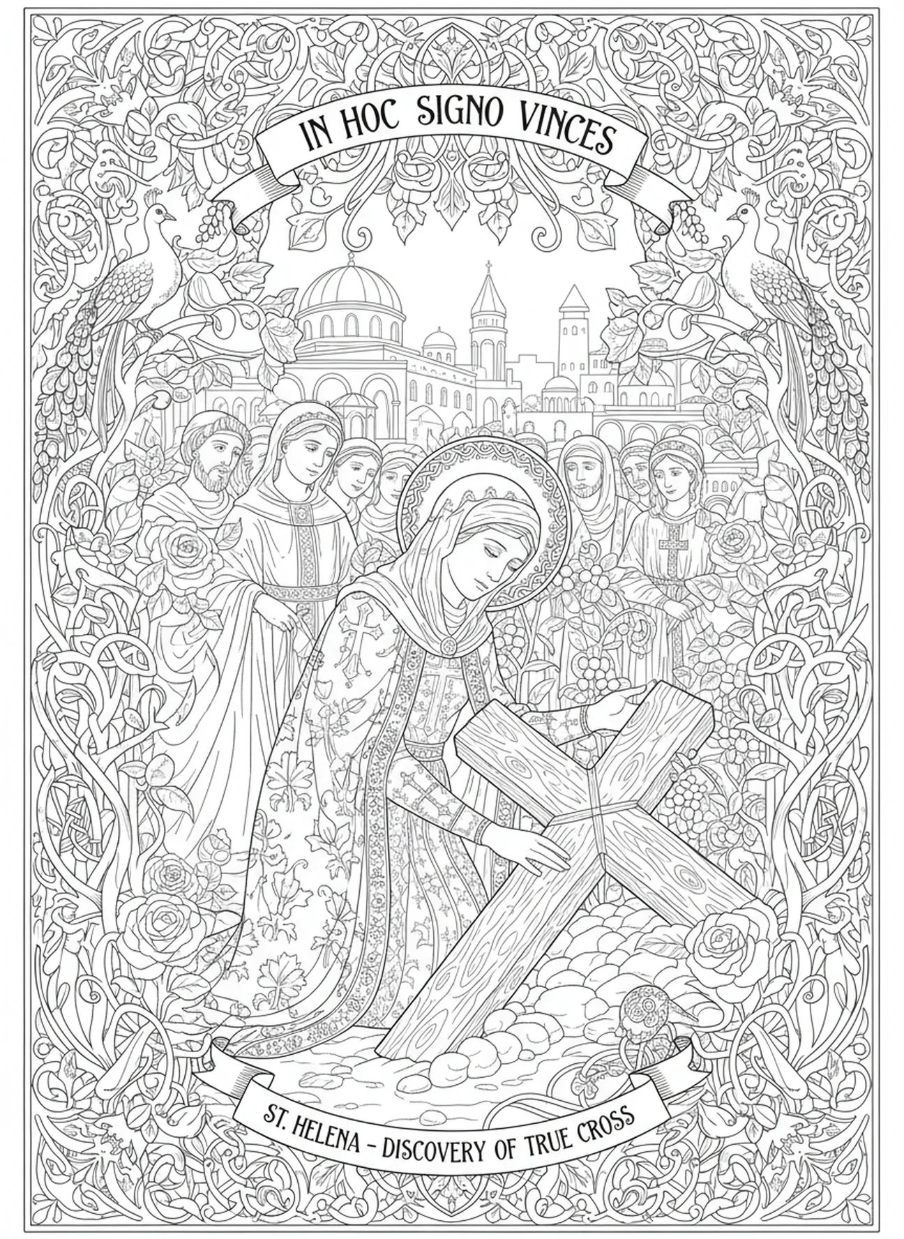 Sainte Hélène découvrant la Vraie Croix, page à colorier Sainte Hélène pour le journaling biblique pour adultes