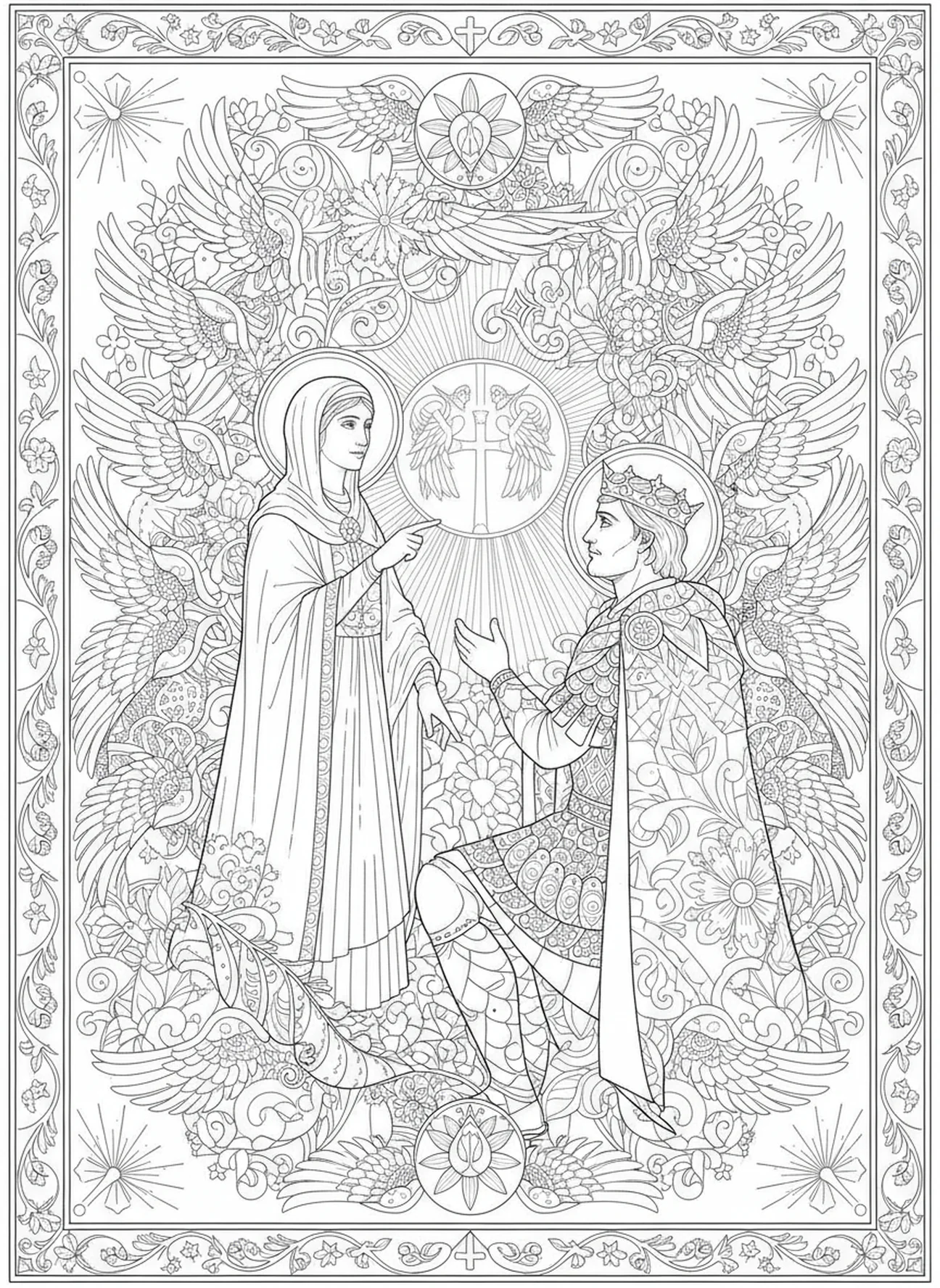 Sainte Hélène influençant Constantin, page à colorier Sainte Hélène pour le journaling biblique pour adultes