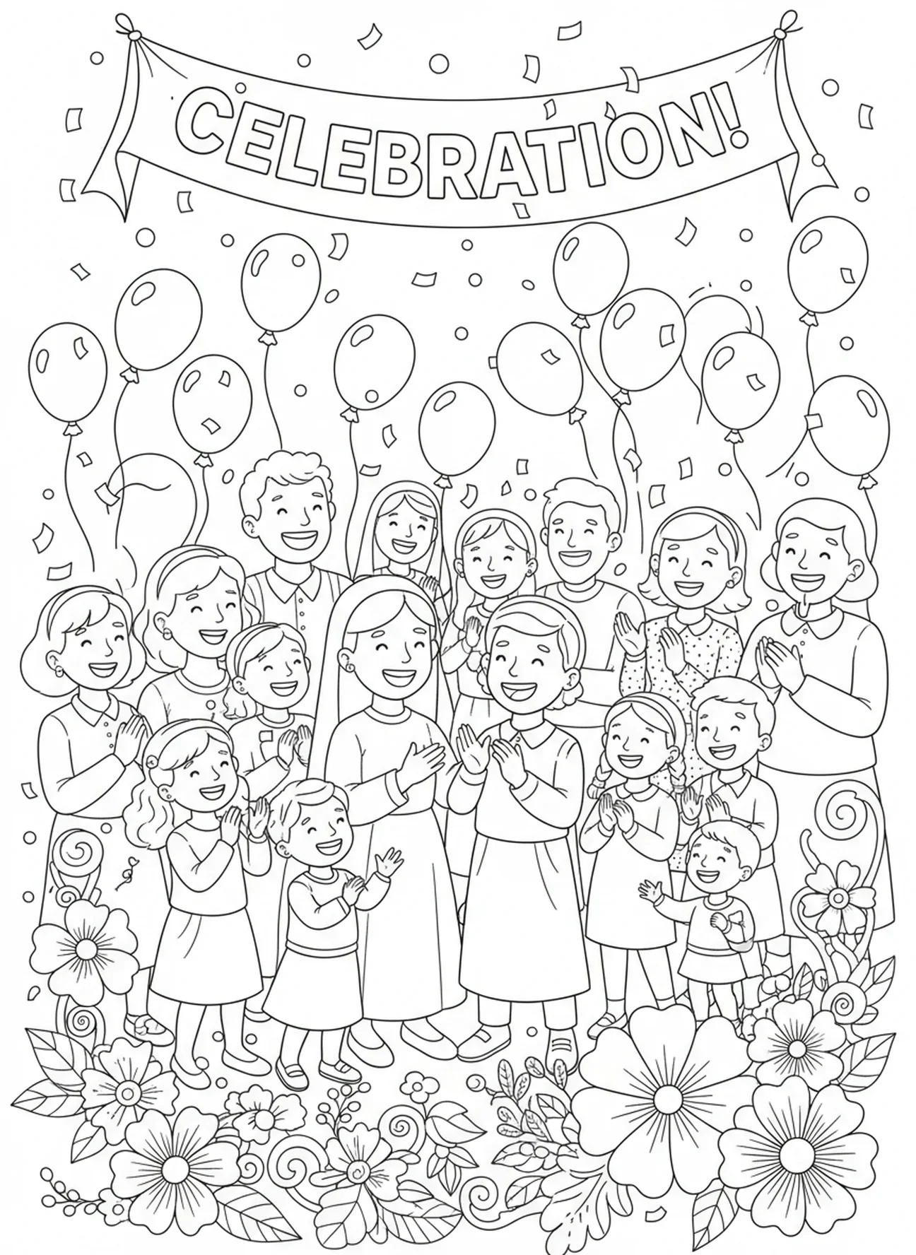 Saint Joachim et Sainte Anne célébrant avec la famille, page à colorier de Saint Joachim pour les enfants de 5 à 10 ans.