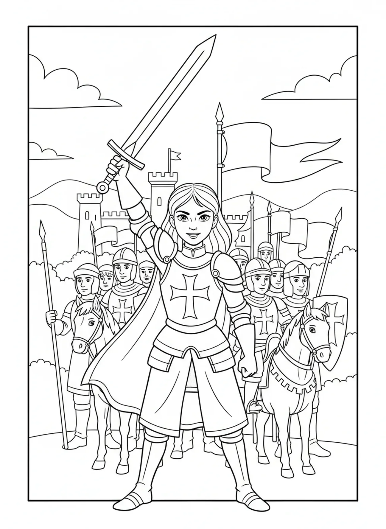 L'héroïque défense de Sainte Jeanne d'Arc, page à colorier de Sainte Jeanne d'Arc pour les enfants de 5 à 10 ans.