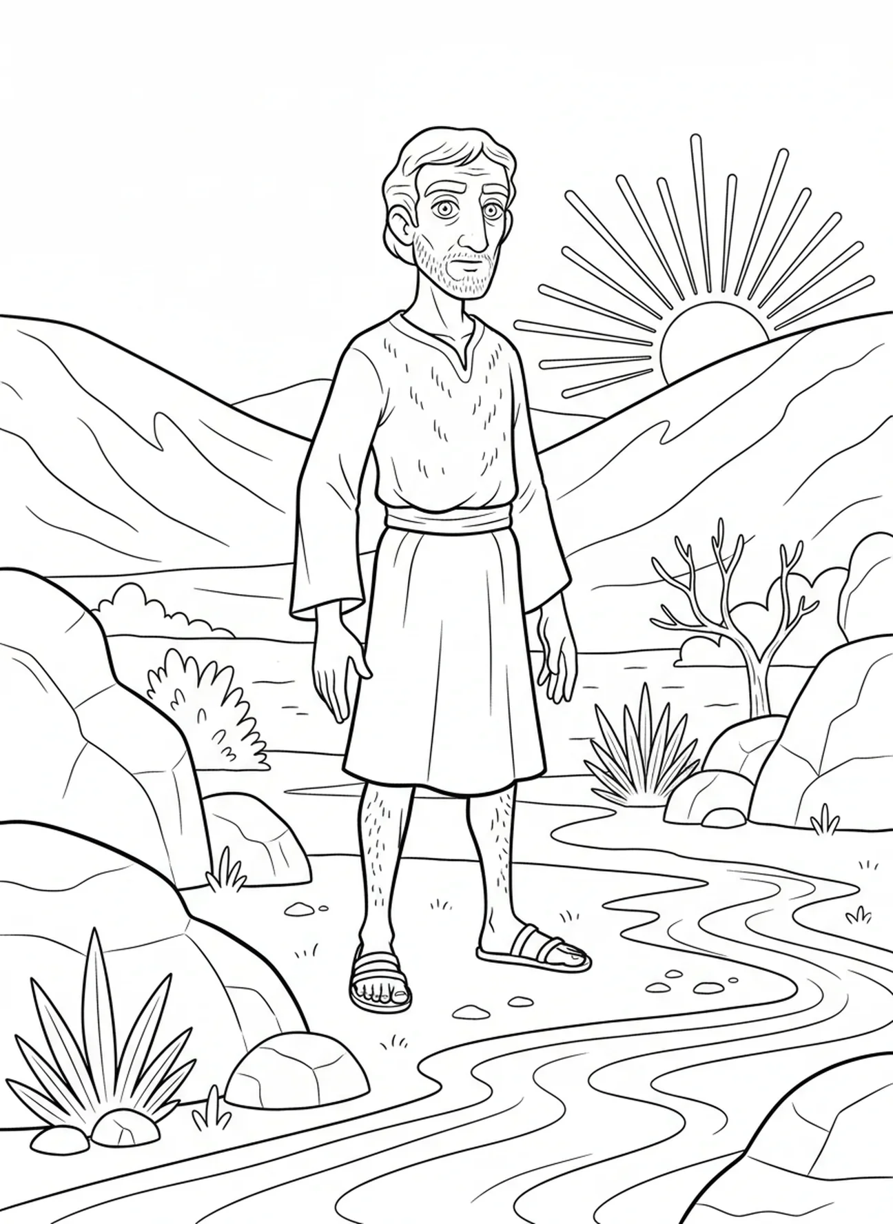 João Batista no deserto, página para colorir de São João Batista para crianças de 5 a 10 anos