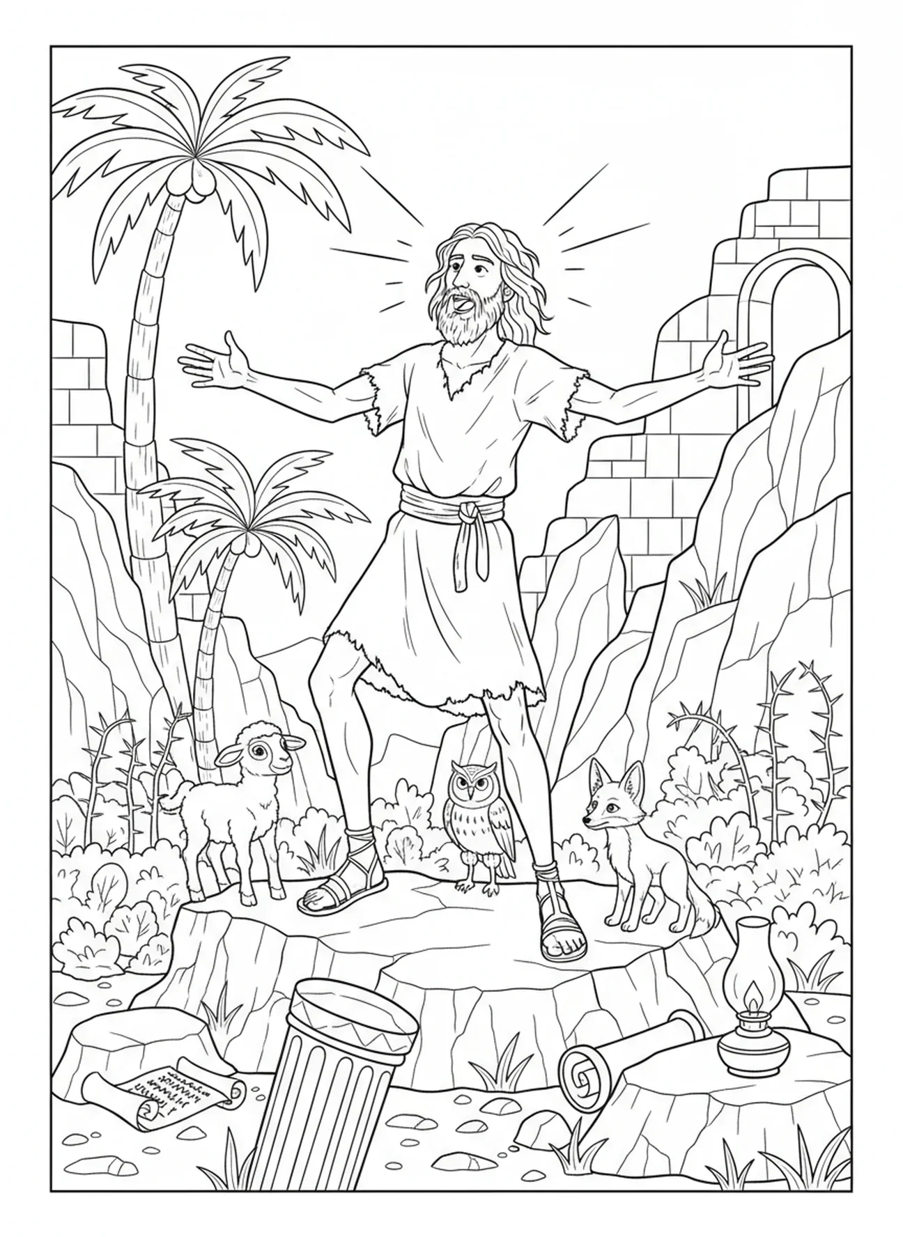 Saint Jean criant, page à colorier Saint Jean Baptiste pour les enfants de l'École du dimanche âgés de 5 à 12 ans