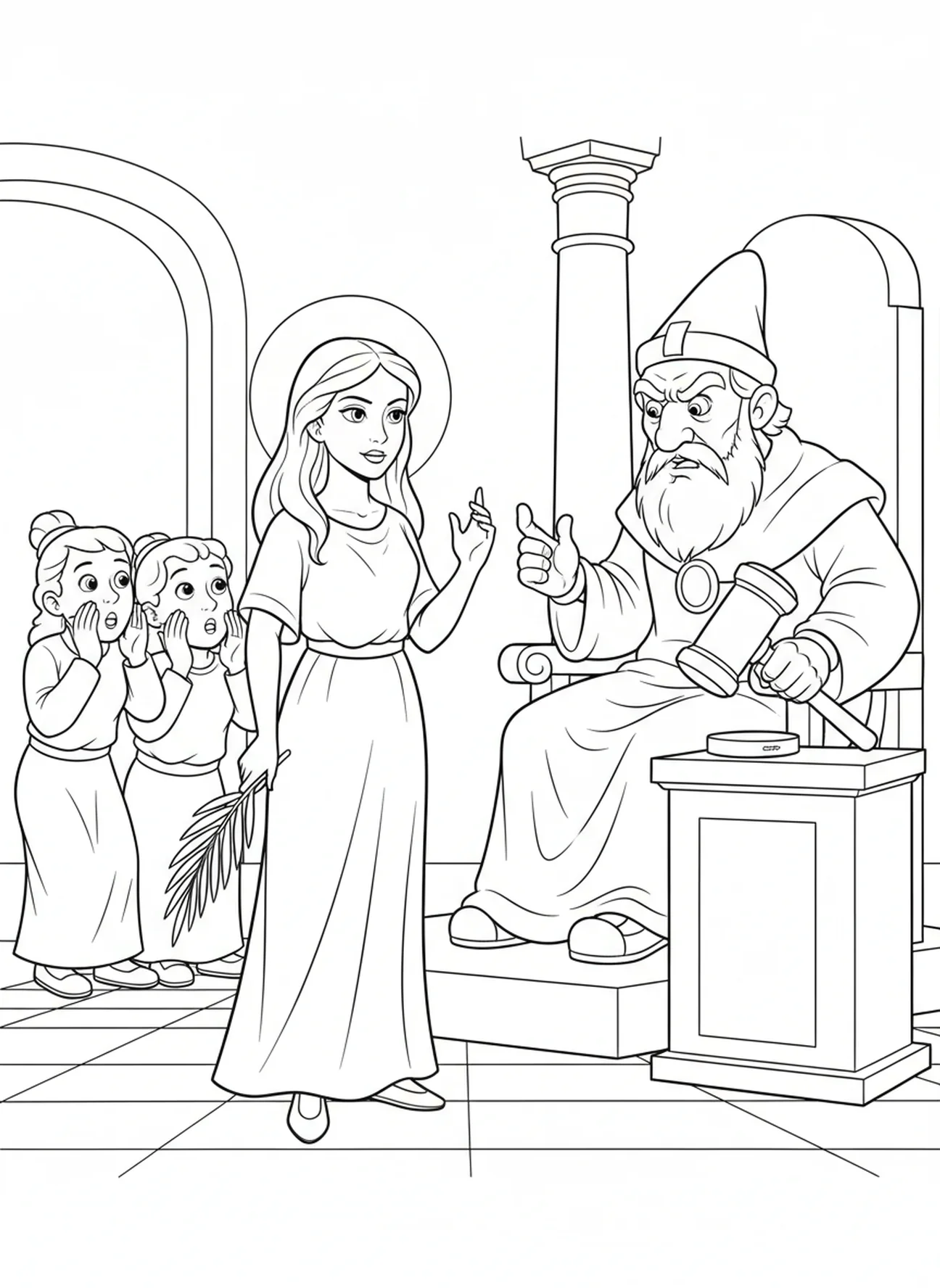 Sainte Lucie devant le juge, page à colorier Sainte Lucie Lumière pour les enfants de 5 à 10 ans
