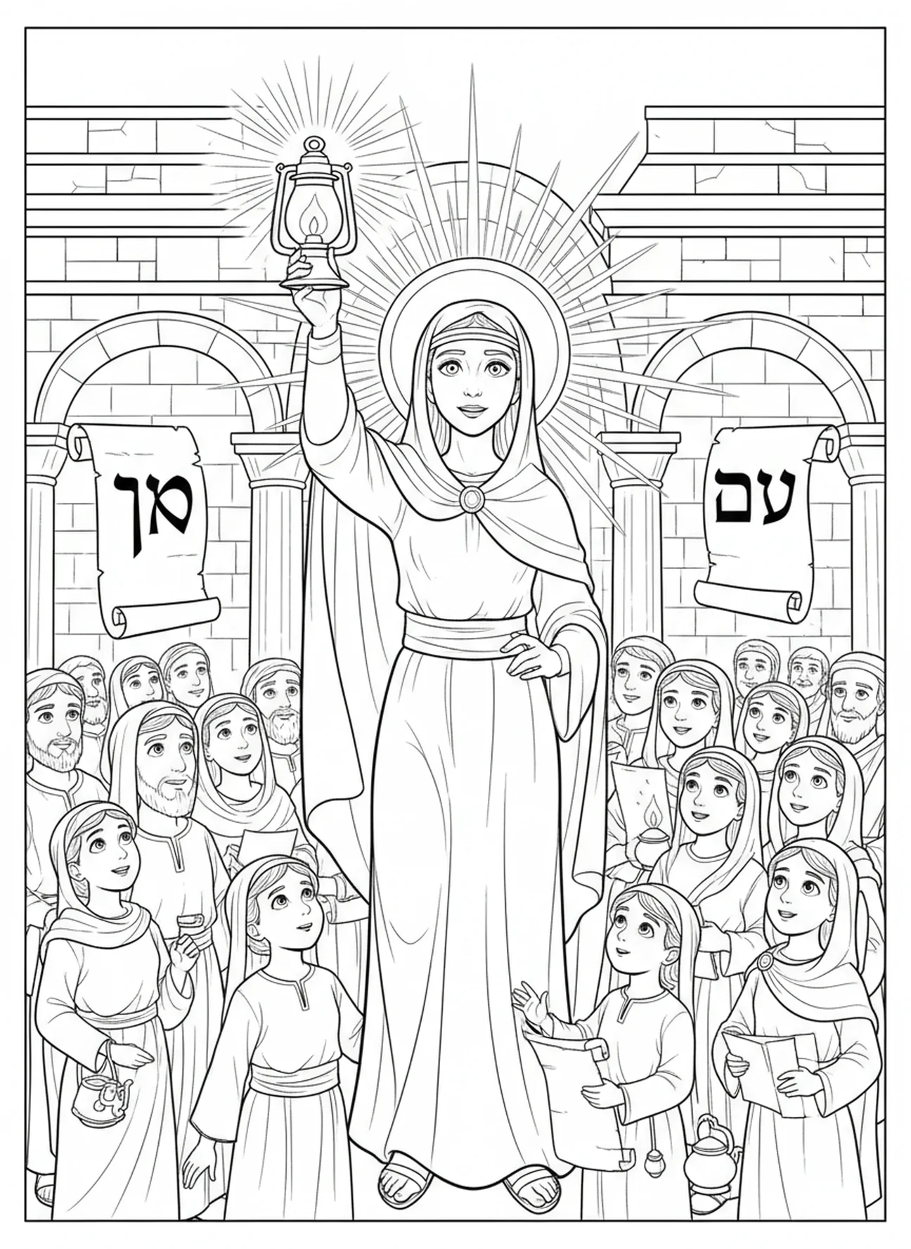 Sainte Lucie, lumière de la foi, page à colorier de Sainte Lucie pour les enfants de l'École du dimanche âgés de 5 à 12 ans.