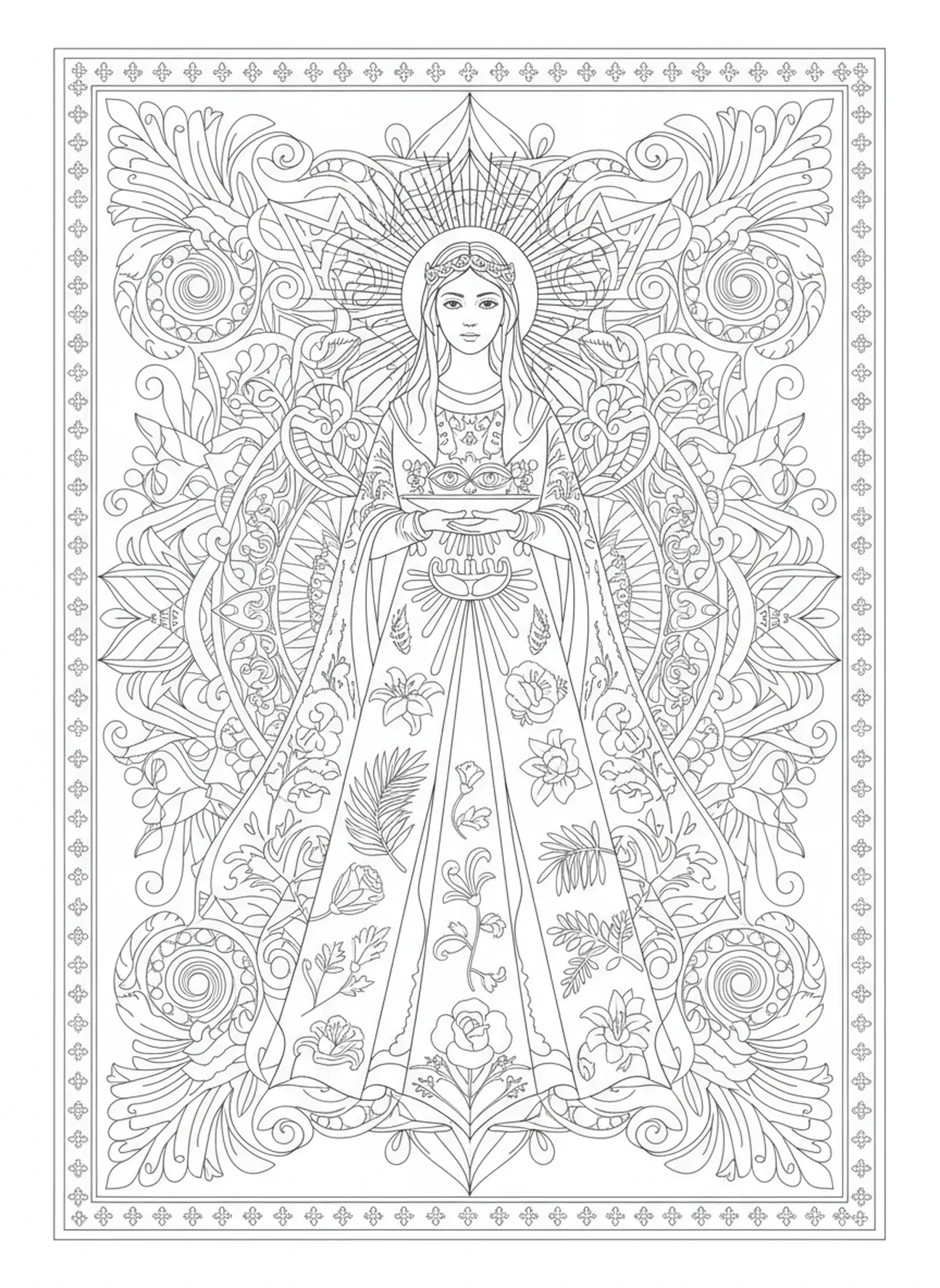 Sainte Lucie triomphante avec une couronne, page à colorier Sainte Lucie pour le journaling biblique pour adultes