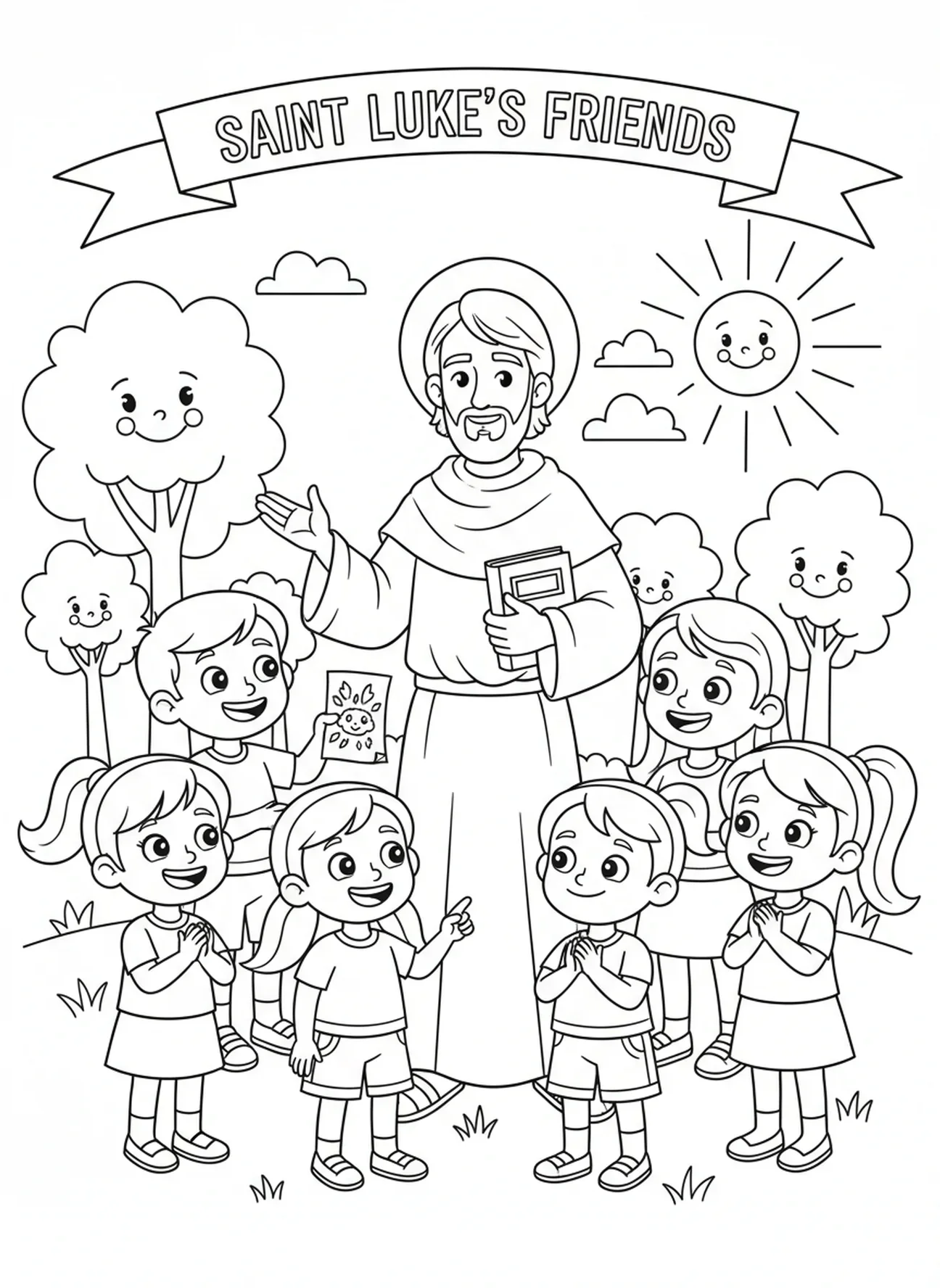 Saint Luc encourageant, page à colorier Saint Luc pour enfants de 5 à 10 ans
