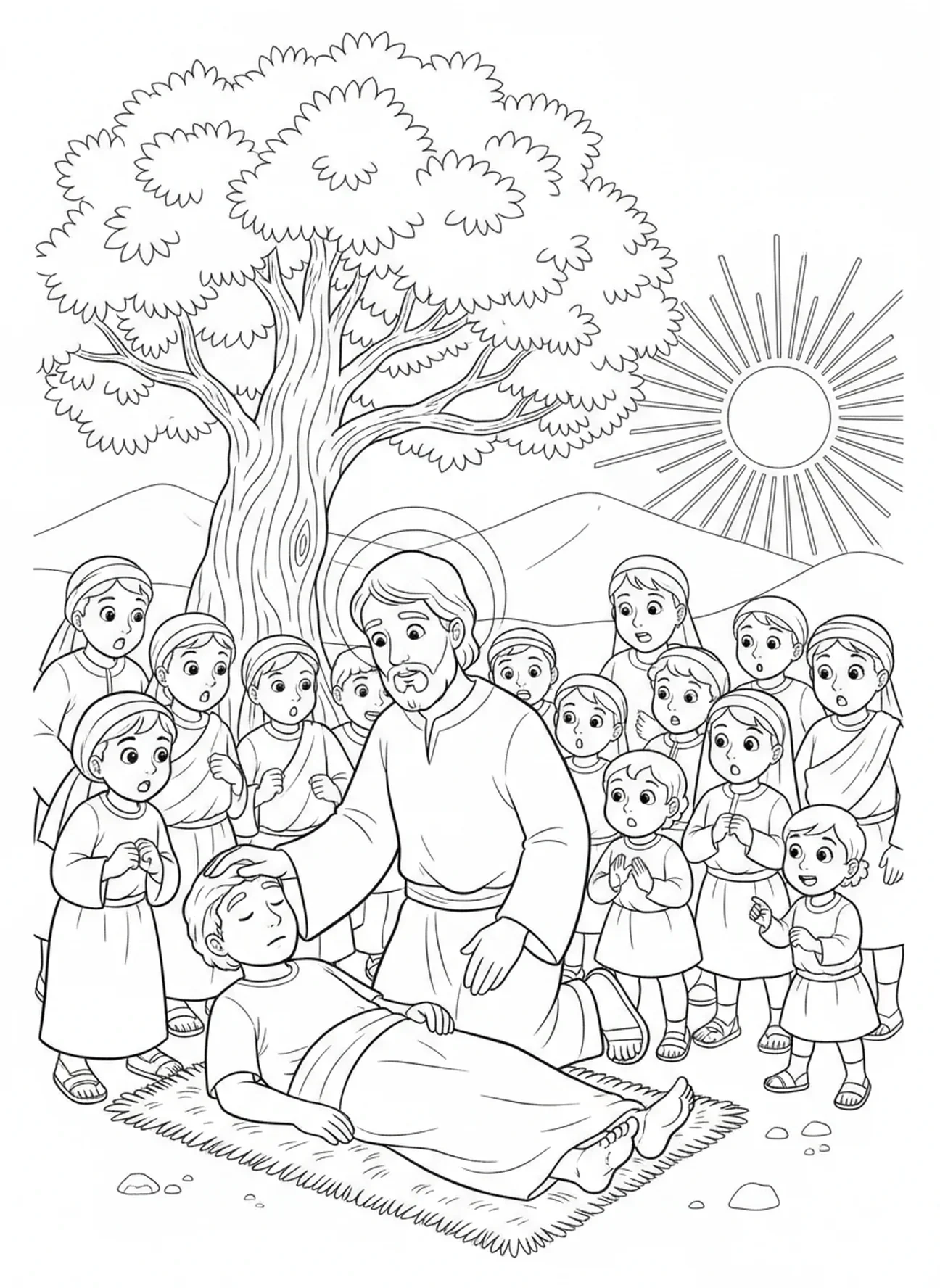 Saint Luc guérissant, page à colorier Saint Luc pour enfants de 5 à 10 ans