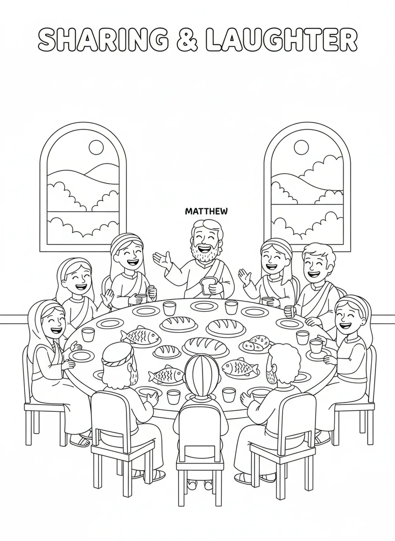 Saint Matthieu et ses disciples, page à colorier Saint Matthieu pour enfants de 5 à 10 ans