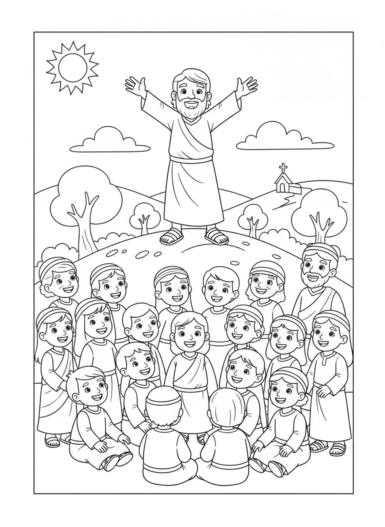 Saint Matthieu prêchant, page à colorier Saint Matthieu pour enfants de 5 à 10 ans