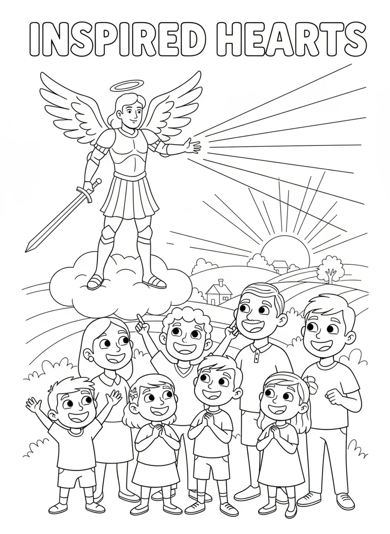 St. Michael ermutigt den Glauben, Ausmalbild von St. Michael für Kinder im Alter von 5-10 Jahren.