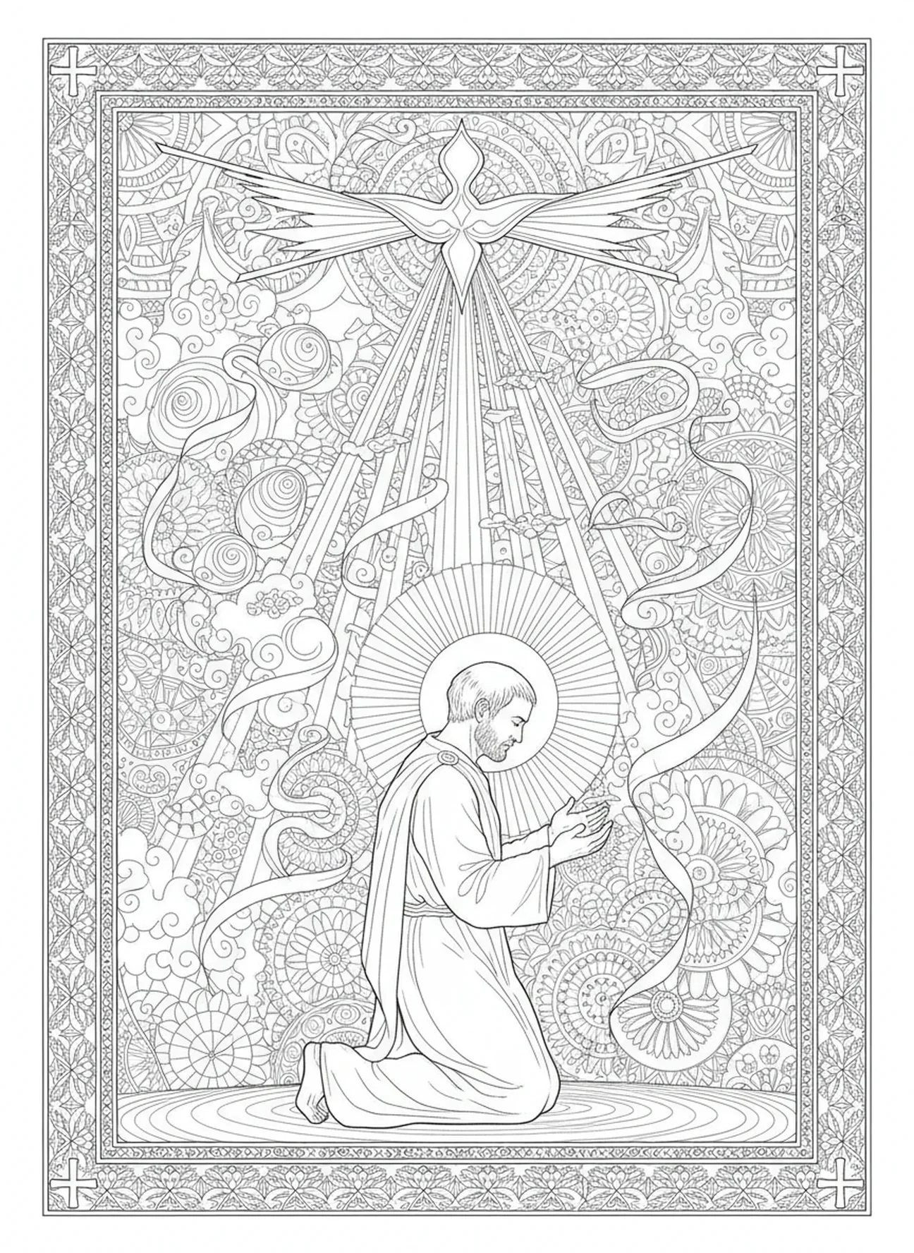 Saint Paul recevant une vision, page à colorier Saint Paul pour le journaling biblique pour adultes.