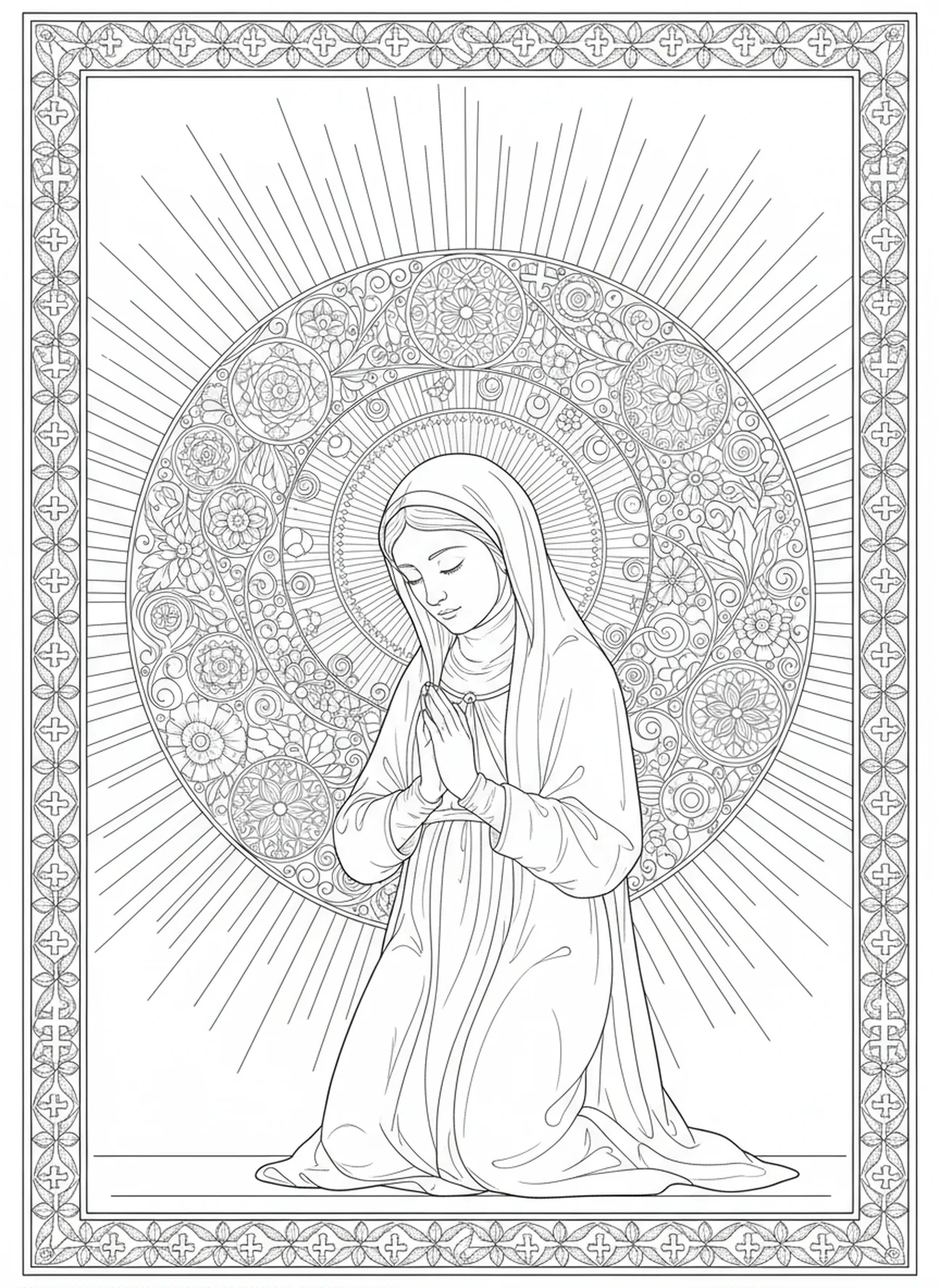 Santa Rosa de Lima en visión, página para colorear de Santa Rosa de Lima para adultos en estilo de journaling bíblico