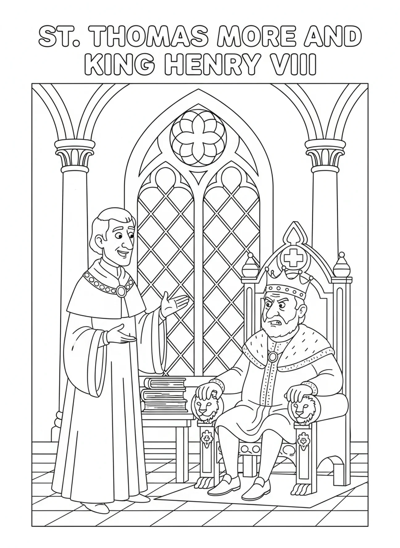 Thomas More debout avec confiance, page à colorier de Saint Thomas More pour enfants de 5 à 10 ans