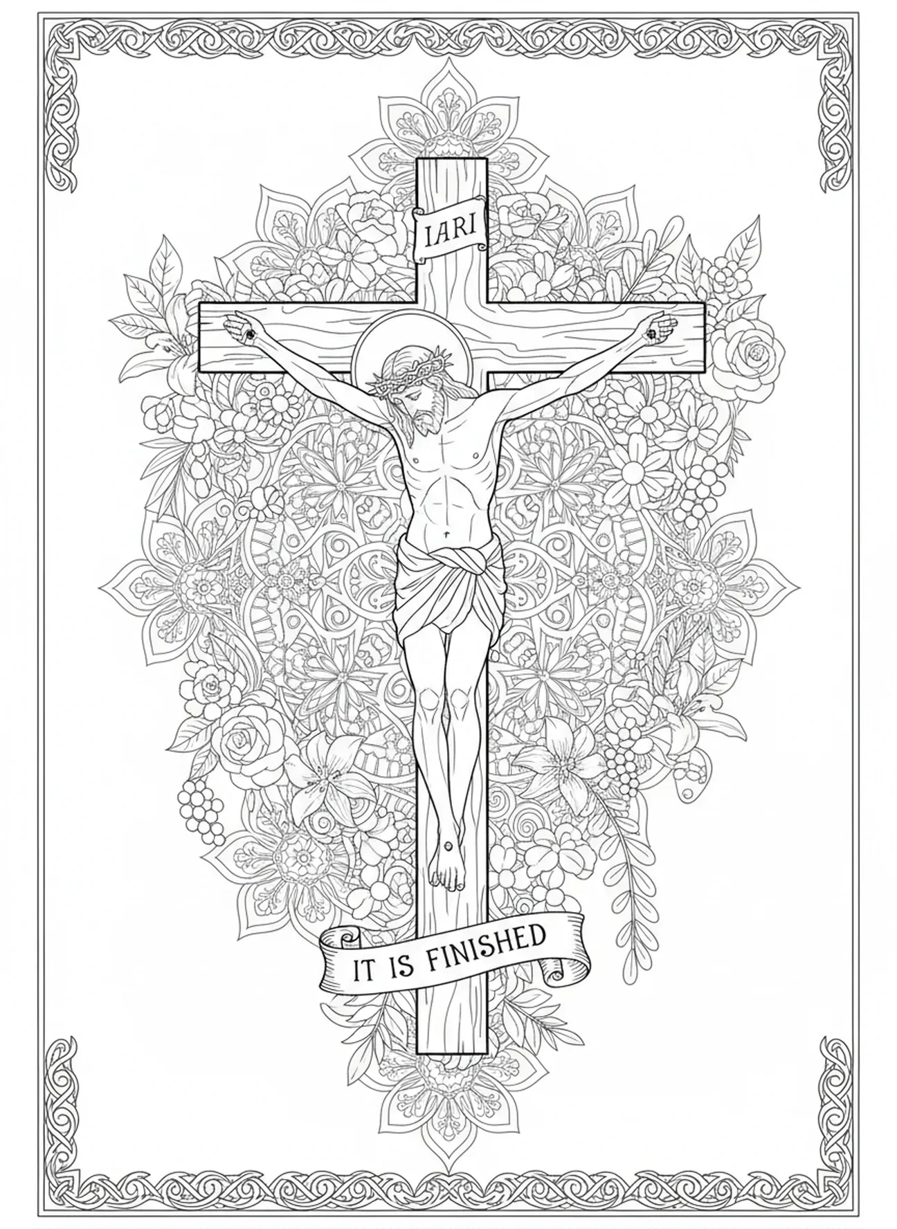 Jezus na krzyżu, kolorowanka Jezus Upada na Krzyż w stylu dziennika biblijnego dla dorosłych.