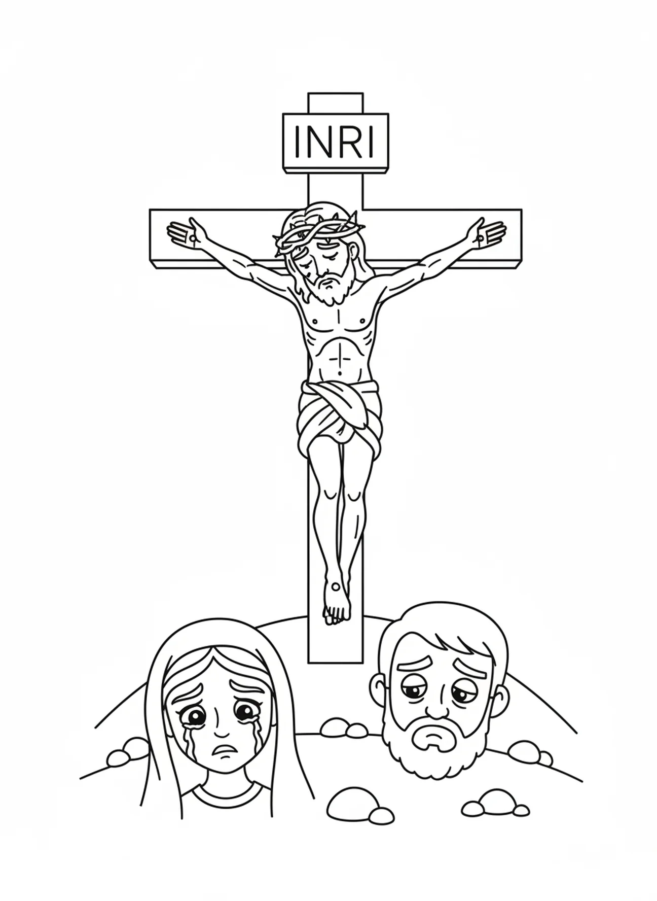 Jesús en la cruz, página para colorear de la 11ª Estación de la Cruz para niños de 5 a 10 años