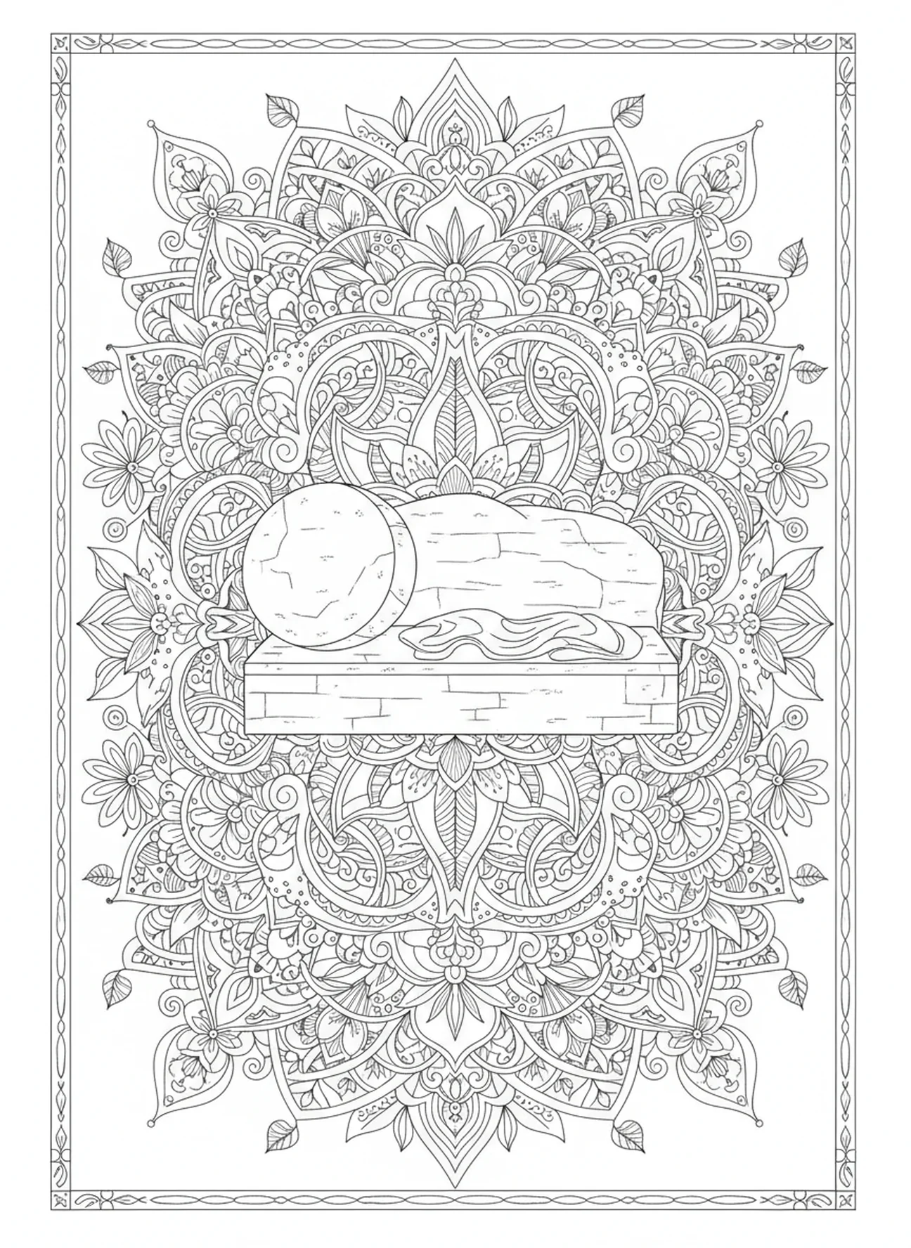 Jesús en la tumba, página para colorear de la Estación de la Cruz 12 estilo de journaling bíblico para adultos.
