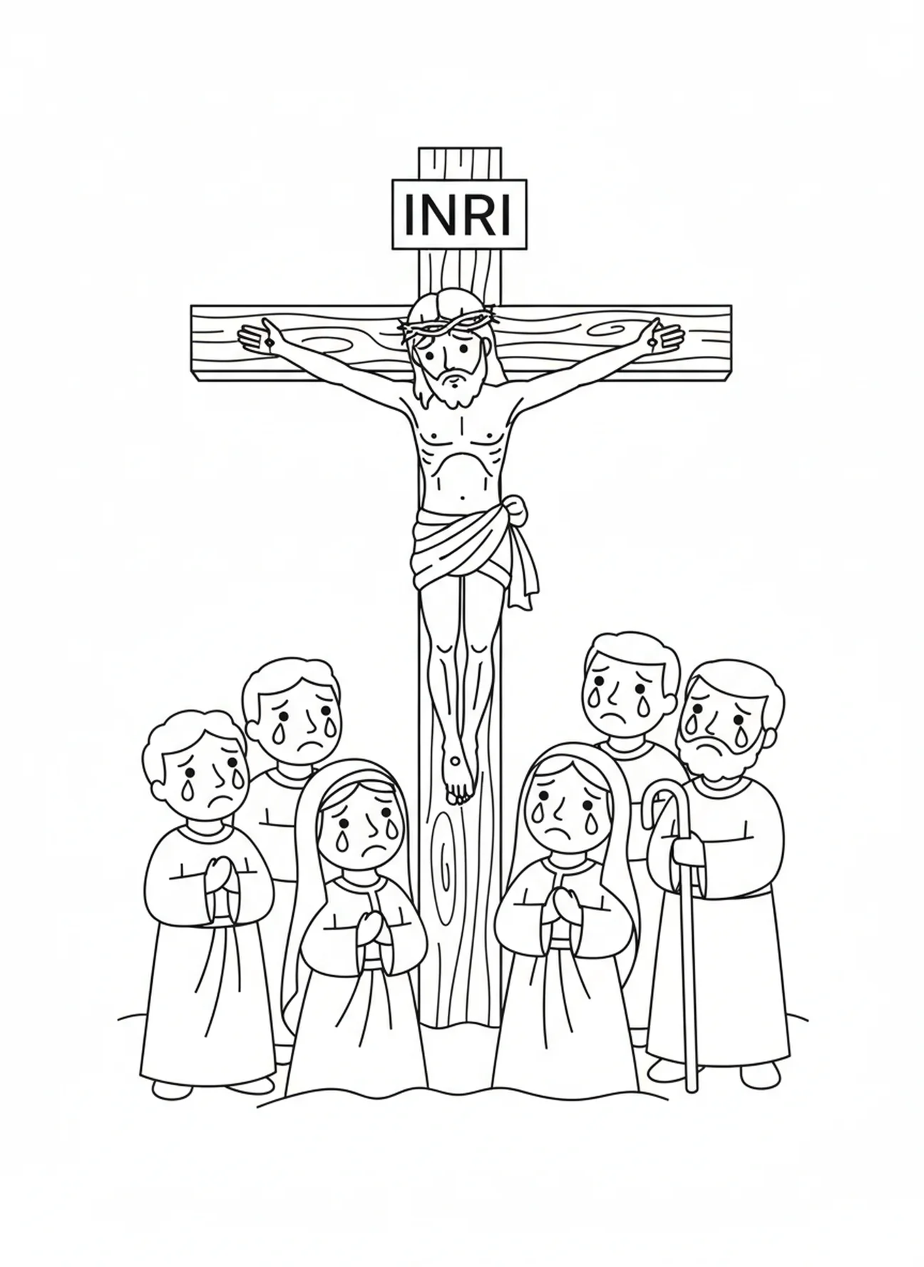 Jésus sur la croix, page à colorier Stations de la Croix 2 pour les enfants de 5 à 10 ans.