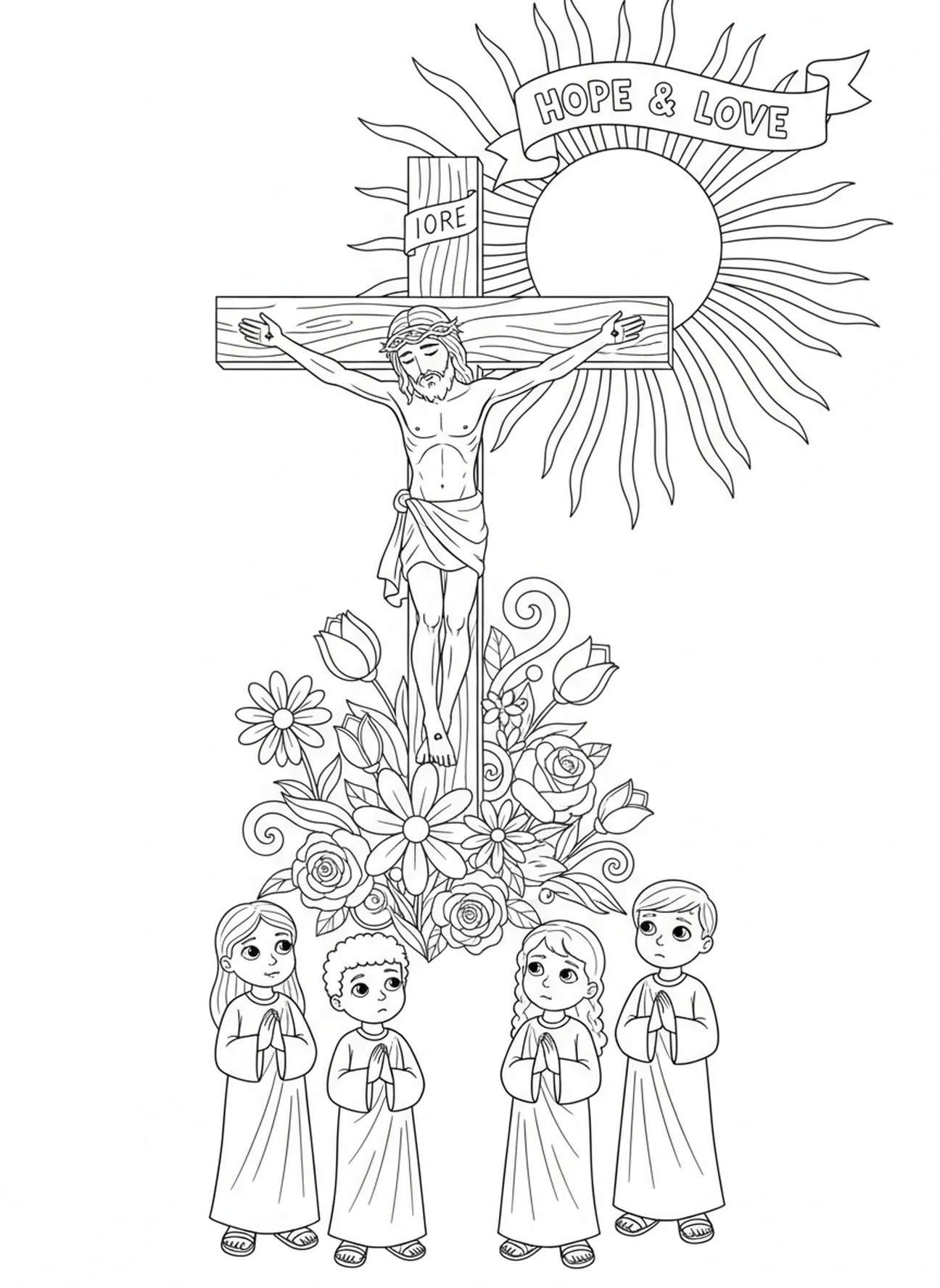 Jésus sur la croix, page à colorier des Stations de la Croix 3 pour les enfants de 5 à 10 ans