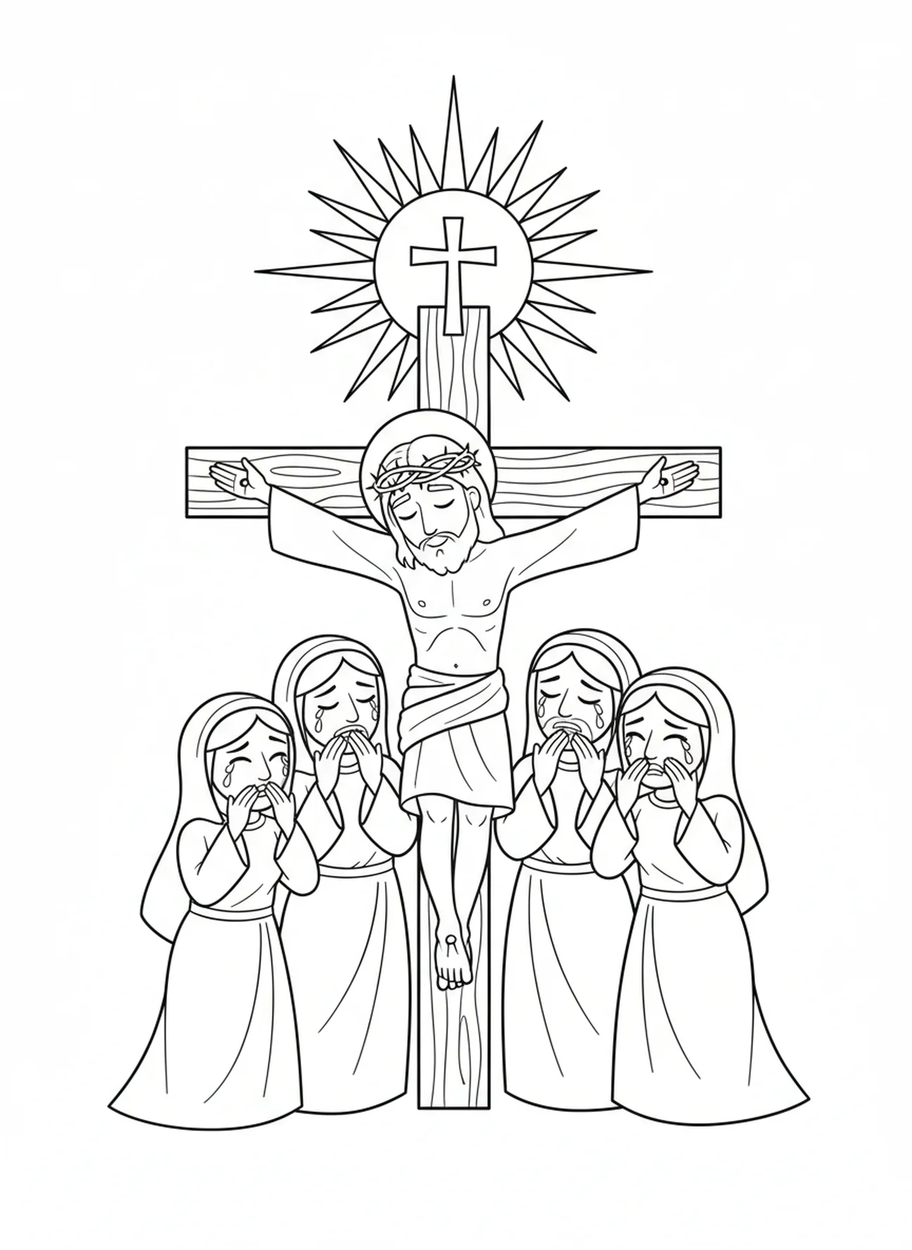 Jésus sur la croix, coloriage de la Station de Croix 5 pour les enfants de 5 à 10 ans