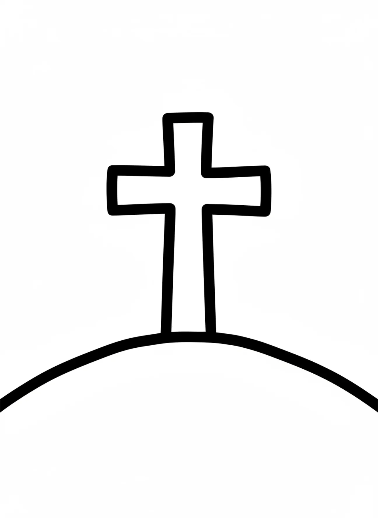Großes Kreuz auf einem Hügel, Ausmalbild der Kreuzwegstationen für Kleinkinder im Alter von 2-3 Jahren.