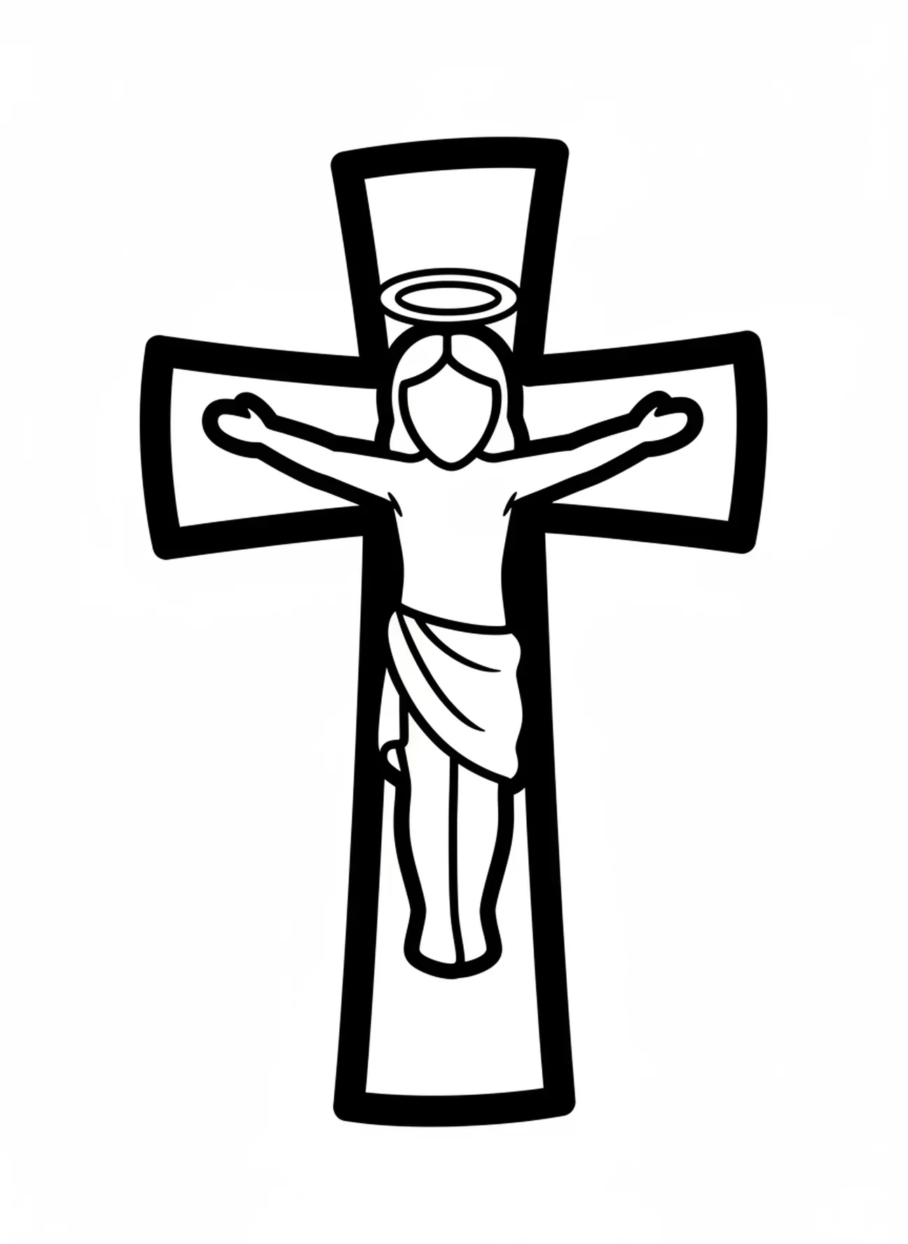 Jesus am Kreuz, Ausmalbild der Kreuzwegstationen für Kleinkinder im Alter von 2-3 Jahren.