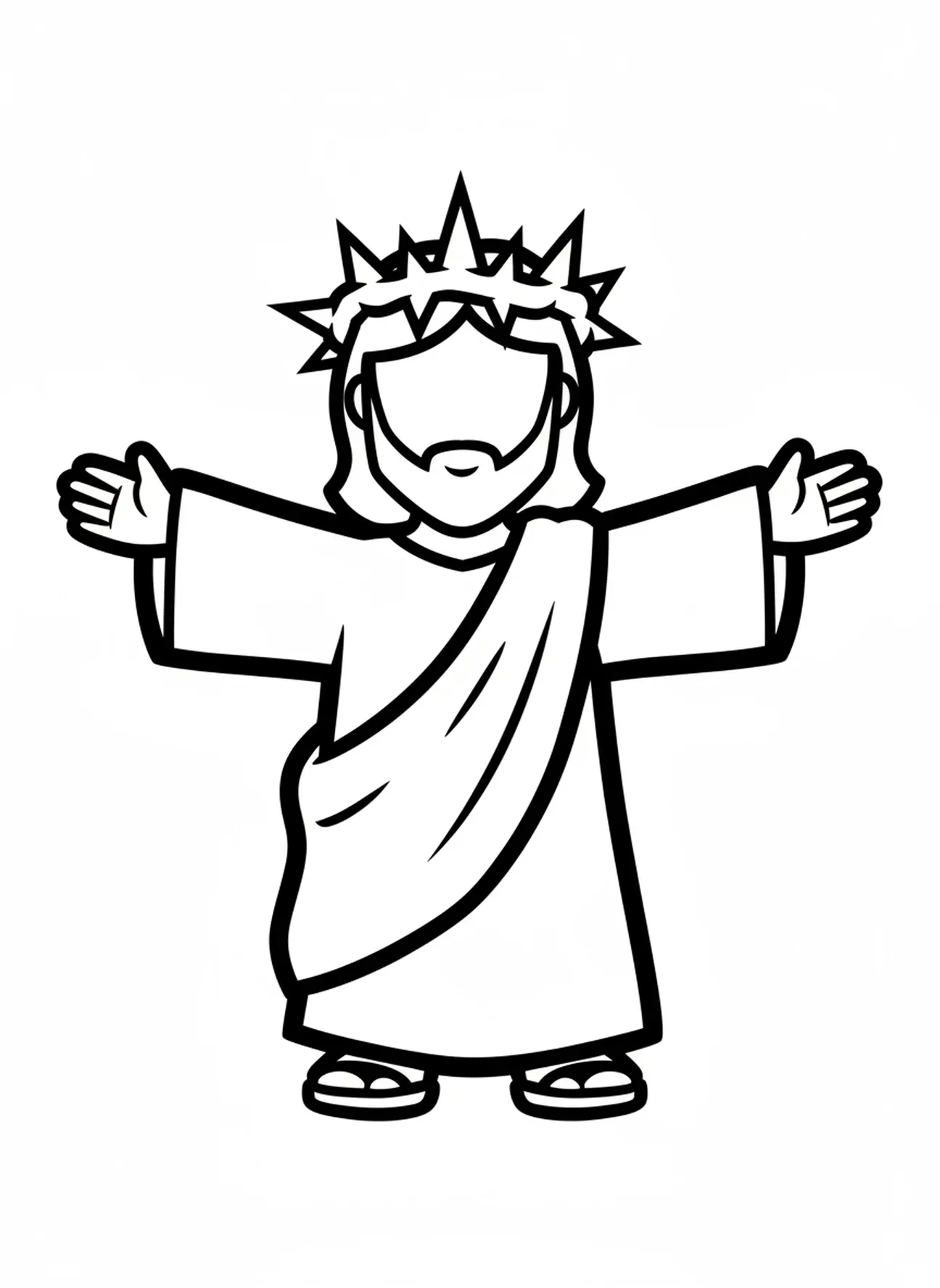Jesus mit einer Dornenkrone, Ausmalbild der Kreuzwegstationen für Kleinkinder im Alter von 2-3 Jahren.
