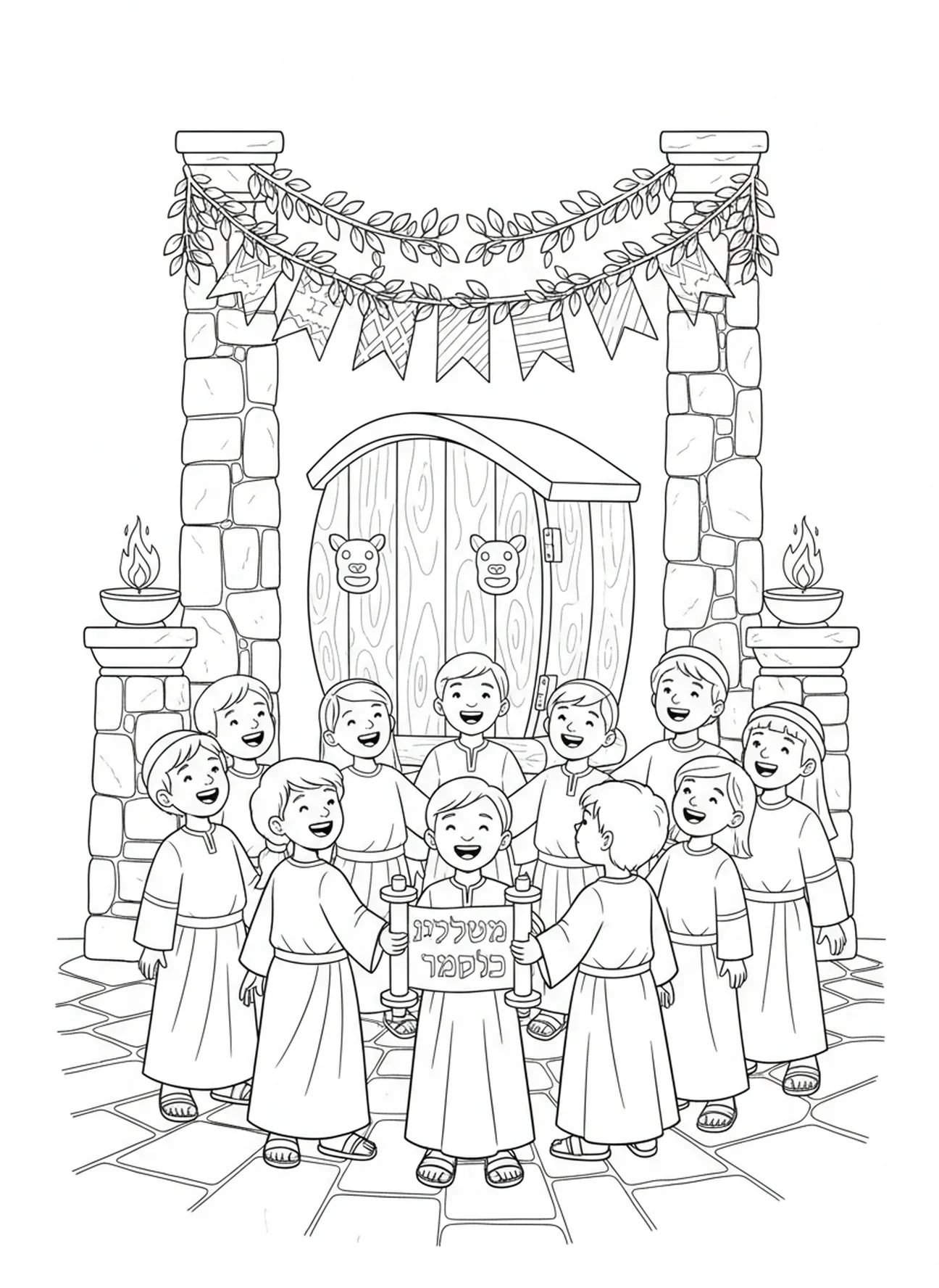 Kinder singen Lieder, Dankbarkeit Malvorlage für Sonntagsschule Kinder im Alter von 5-12 Jahren.