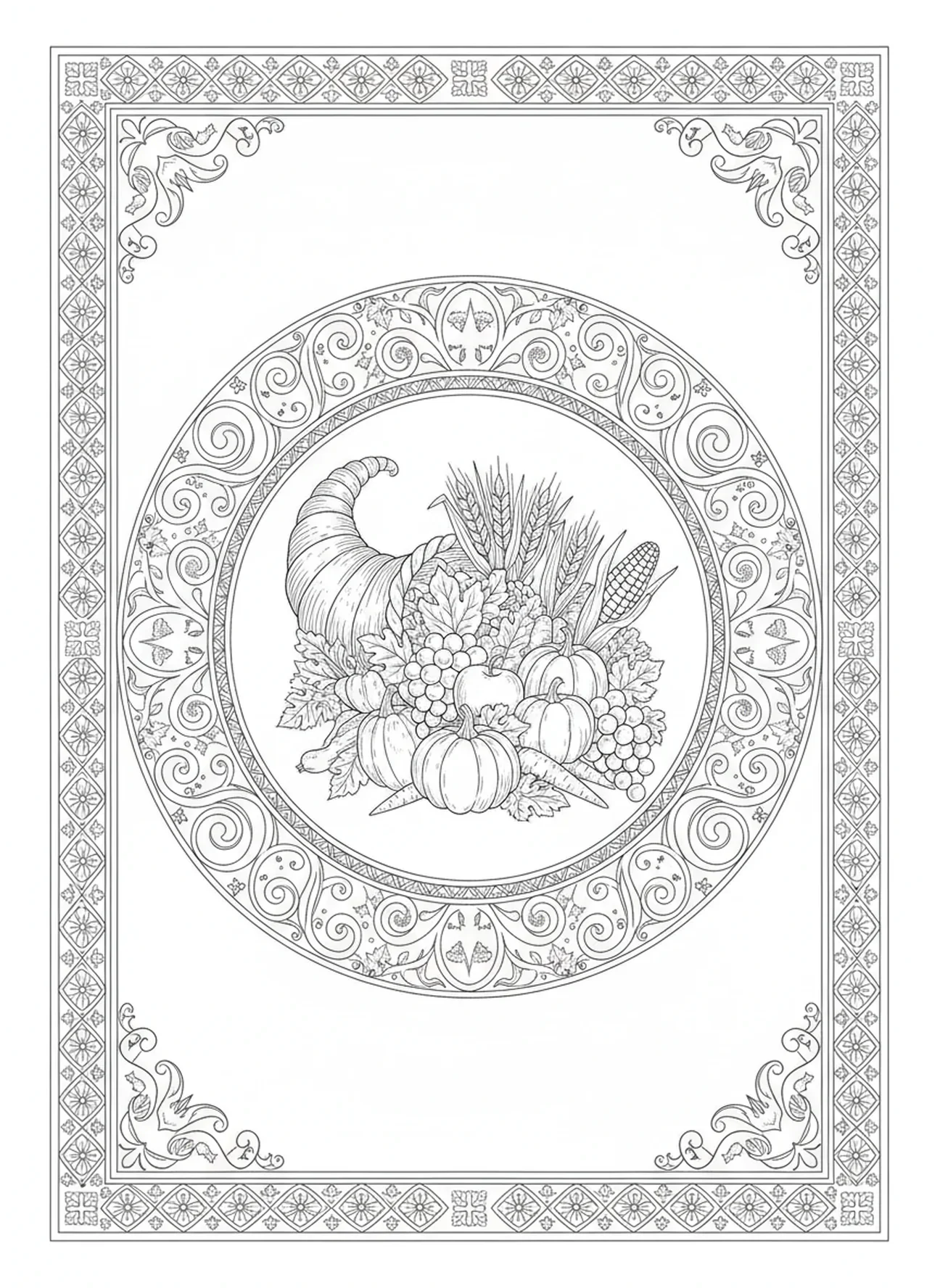 Fülle der Ernte, Ausmalbild für Erwachsene im Stil des Bibeljournaling.