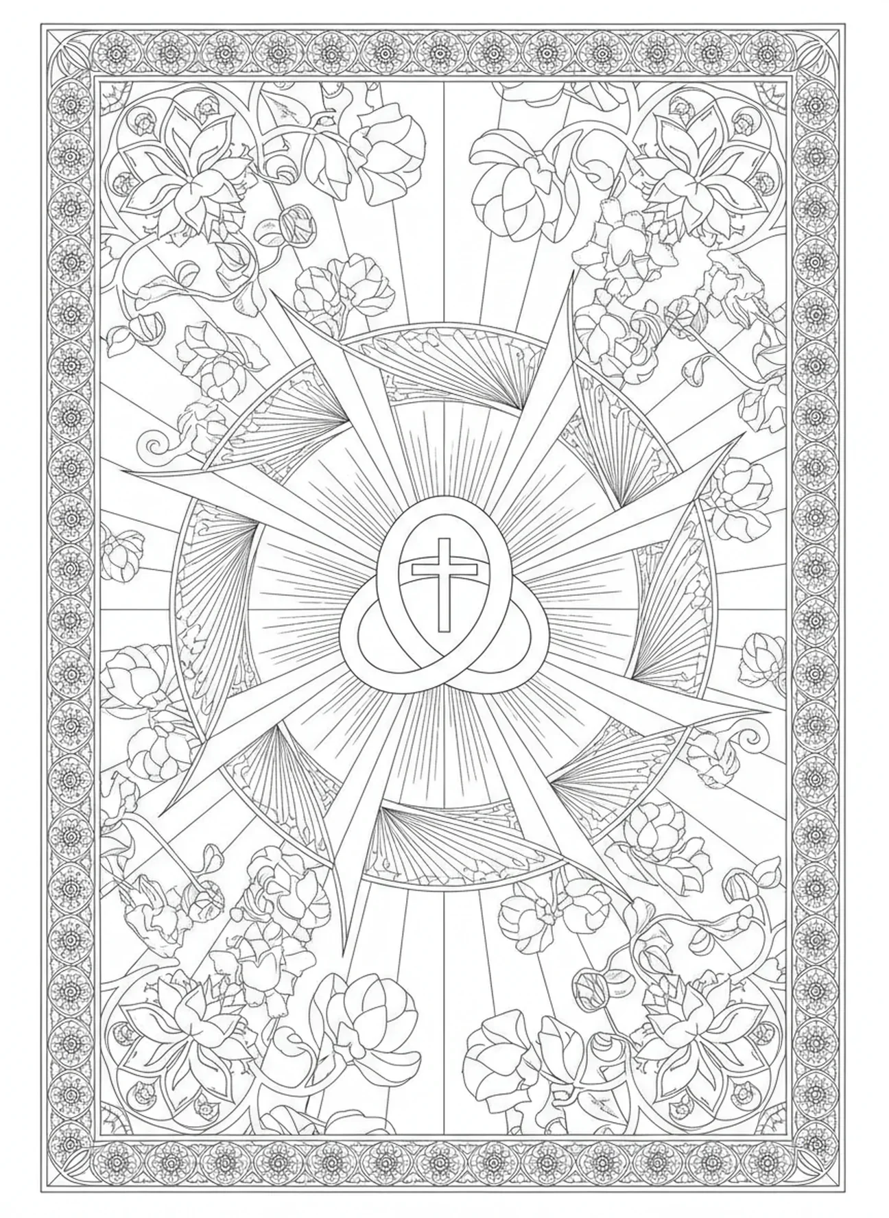 Strahlendes Licht, Symbol der Dreifaltigkeit Ausmalbild für Erwachsene im Stil des Bibel-Journaling.