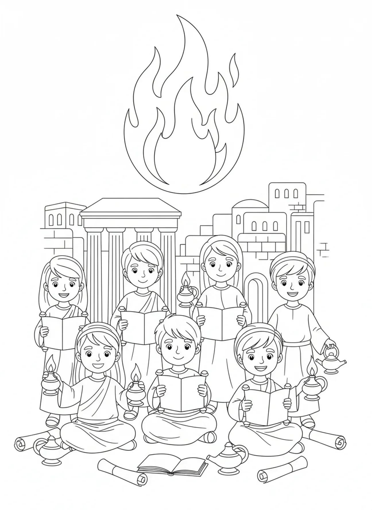 Flammensymbol, Symbol der Dreifaltigkeit Ausmalbild für Sonntagsschulkinder im Alter von 5-12 Jahren