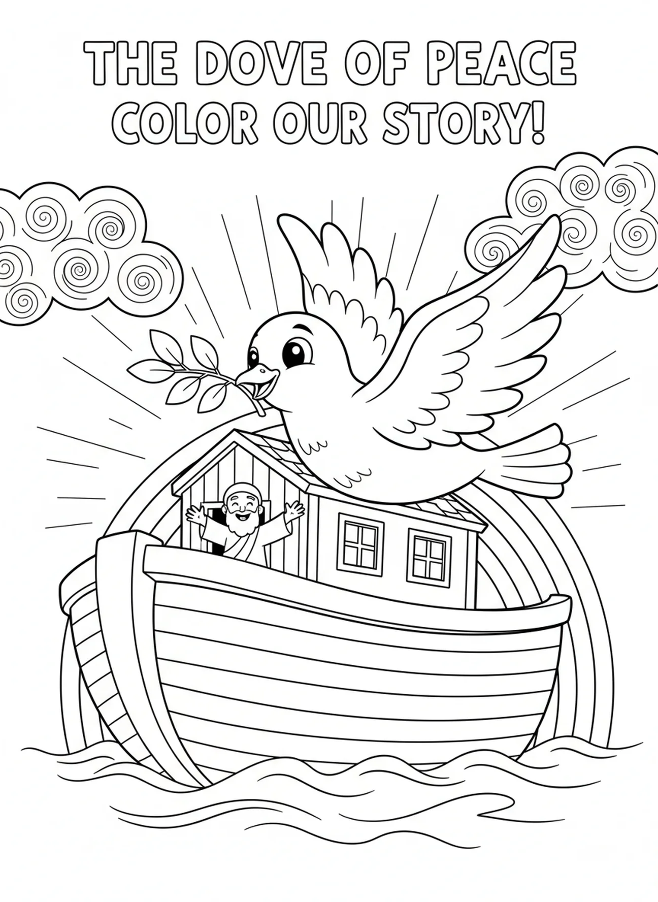 Colombe portant une branche d'olivier, page à colorier sur le thème de la confiance biblique pour les enfants de 5 à 10 ans