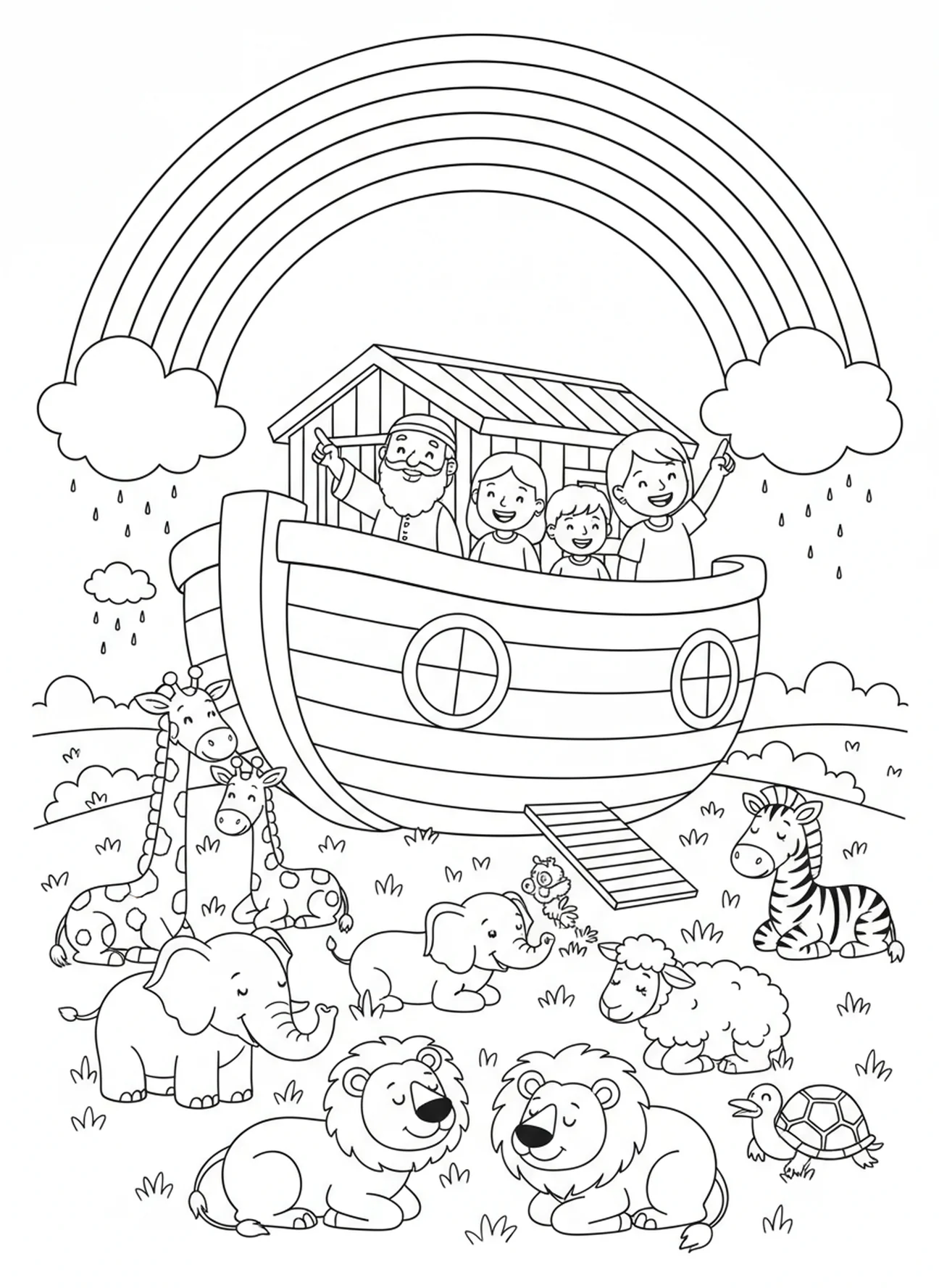 Page à colorier sur le thème de la confiance avec un arc-en-ciel coloré, pour les enfants de 5 à 10 ans