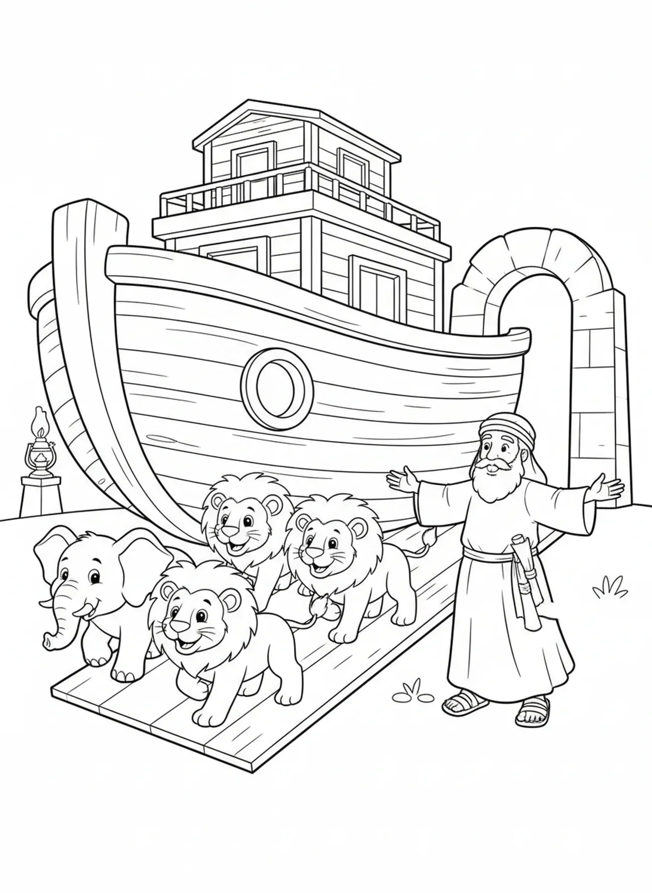 Pairs of animals boarding the ark, Trust coloring page for Sunday school children age 5-12