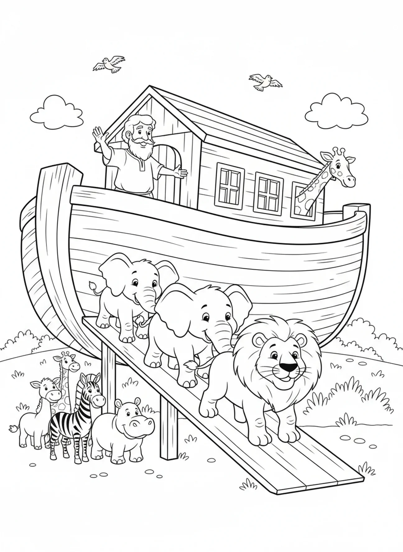Paire d'éléphants et lion, page à colorier pour le Camp Biblique des enfants de 5 à 10 ans