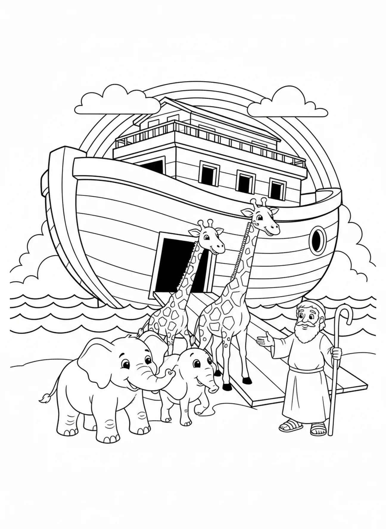 Paire d'éléphants montant à bord, page de coloriage VBS Cokesbury pour enfants de 5 à 10 ans