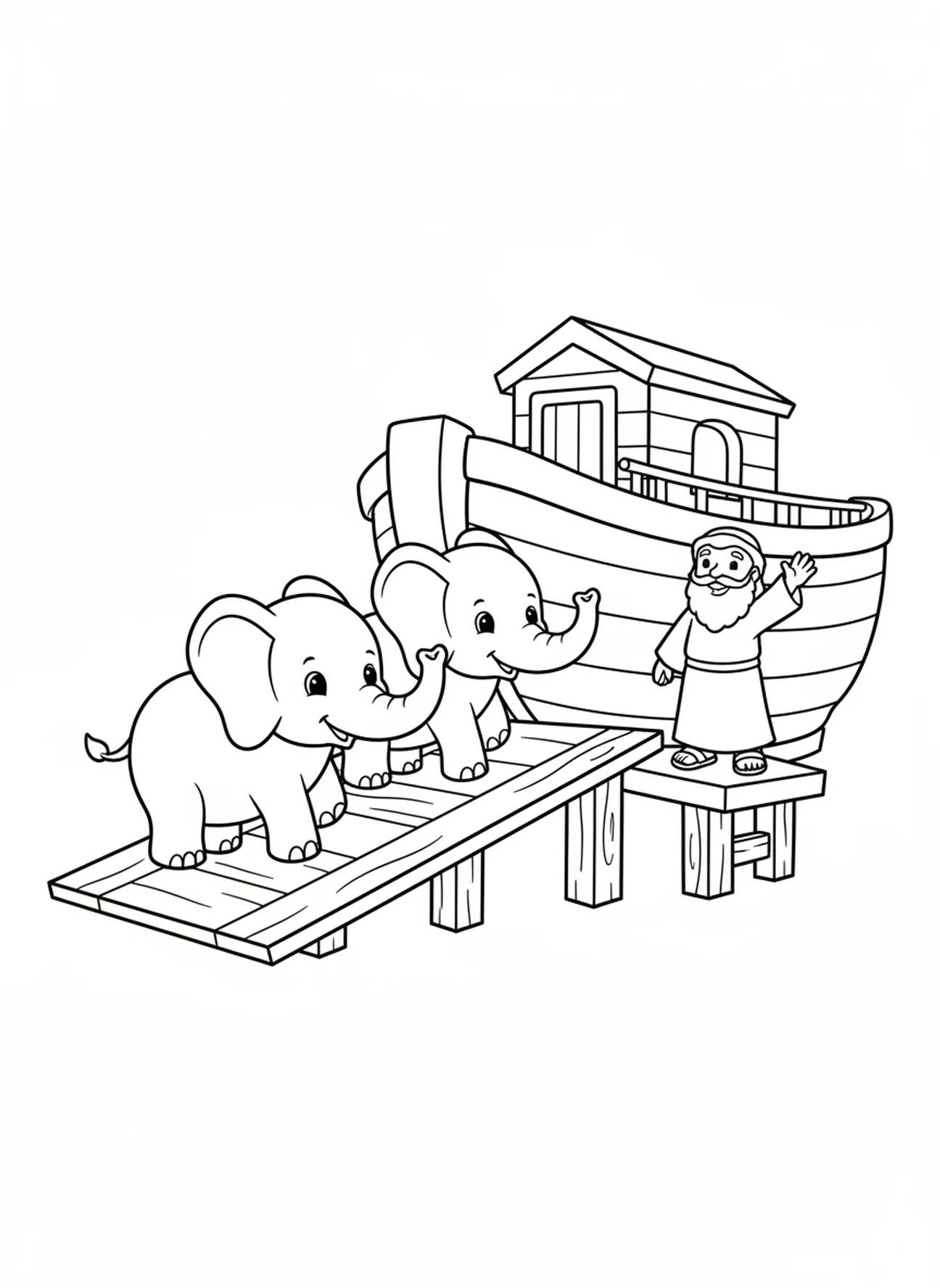 Deux éléphants de dessin animé, page à colorier VBS Cokesbury pour les enfants de 3 à 5 ans