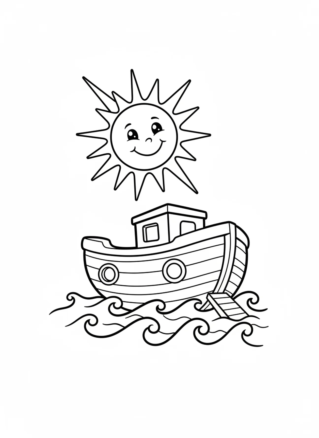 Arche flottant sur l'eau, page à colorier École du dimanche Cokesbury pour les enfants de 3 à 5 ans