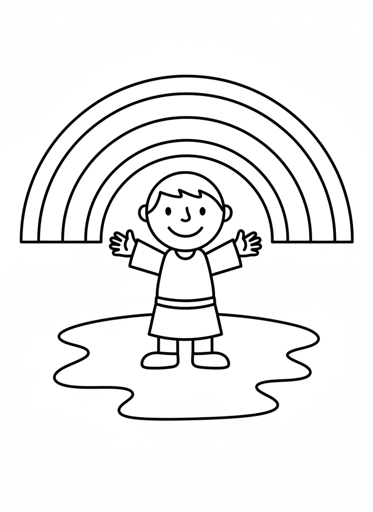 Arc-en-ciel au-dessus de Noé souriant, page à colorier VBS Cokesbury pour les enfants de 3 à 5 ans