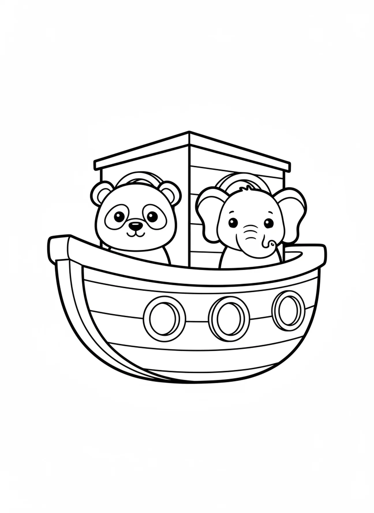 Panda und Elefant, die neugierig schauen, Ausmalbild für den Religionsunterricht für Vorschulkinder im Alter von 3-5 Jahren.