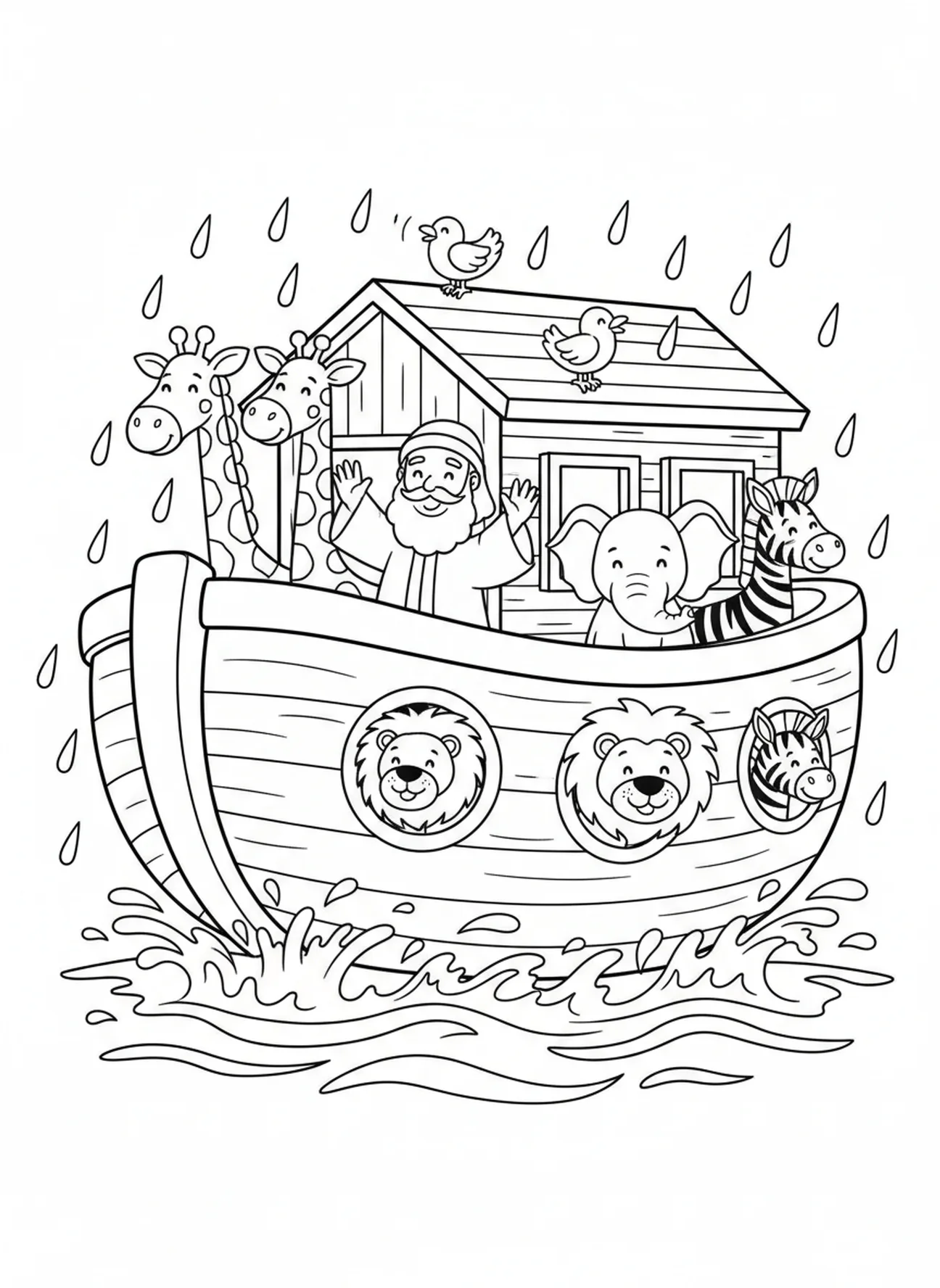 Die Arche schwimmt auf den Wellen, Ausmalbild für die Sonntagsschule über die Tiefe des Meeres für Kinder im Alter von 5-10 Jahren