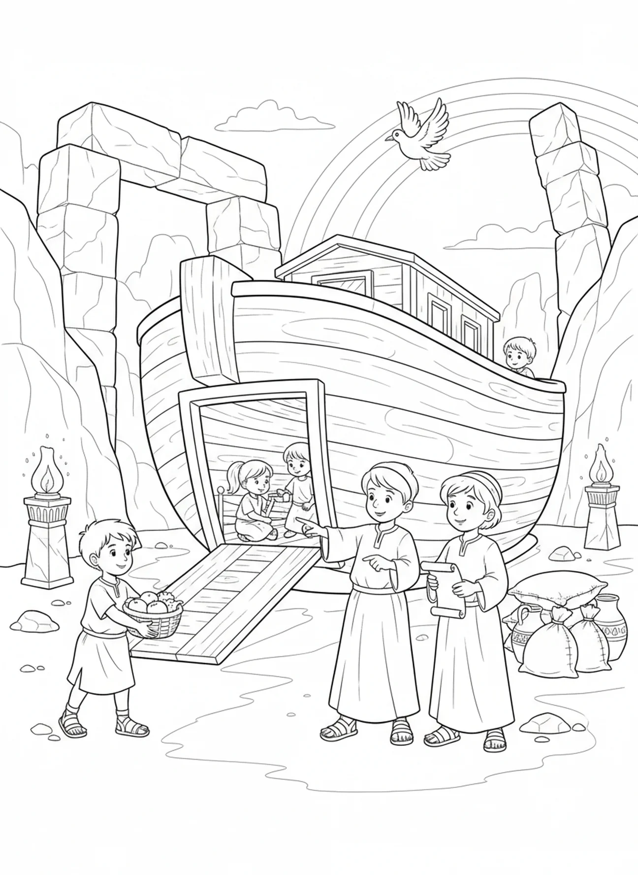 Crianças fazendo preparativos, página de colorir Detetive VBS para crianças da Escola Dominical de 5 a 12 anos.