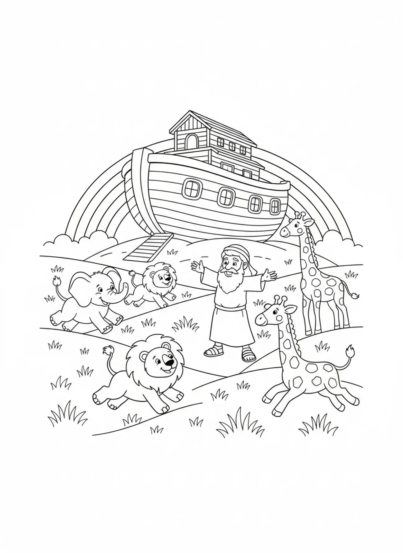 Tiere, die an Land spielen, Ausmalbild für die Sonntagsschule für Kinder im Alter von 5-10 Jahren