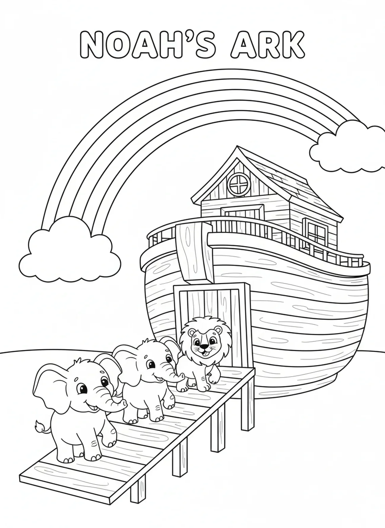 Paire d'éléphants, page à colorier École du dimanche Jungle Safari pour enfants de 5 à 10 ans.