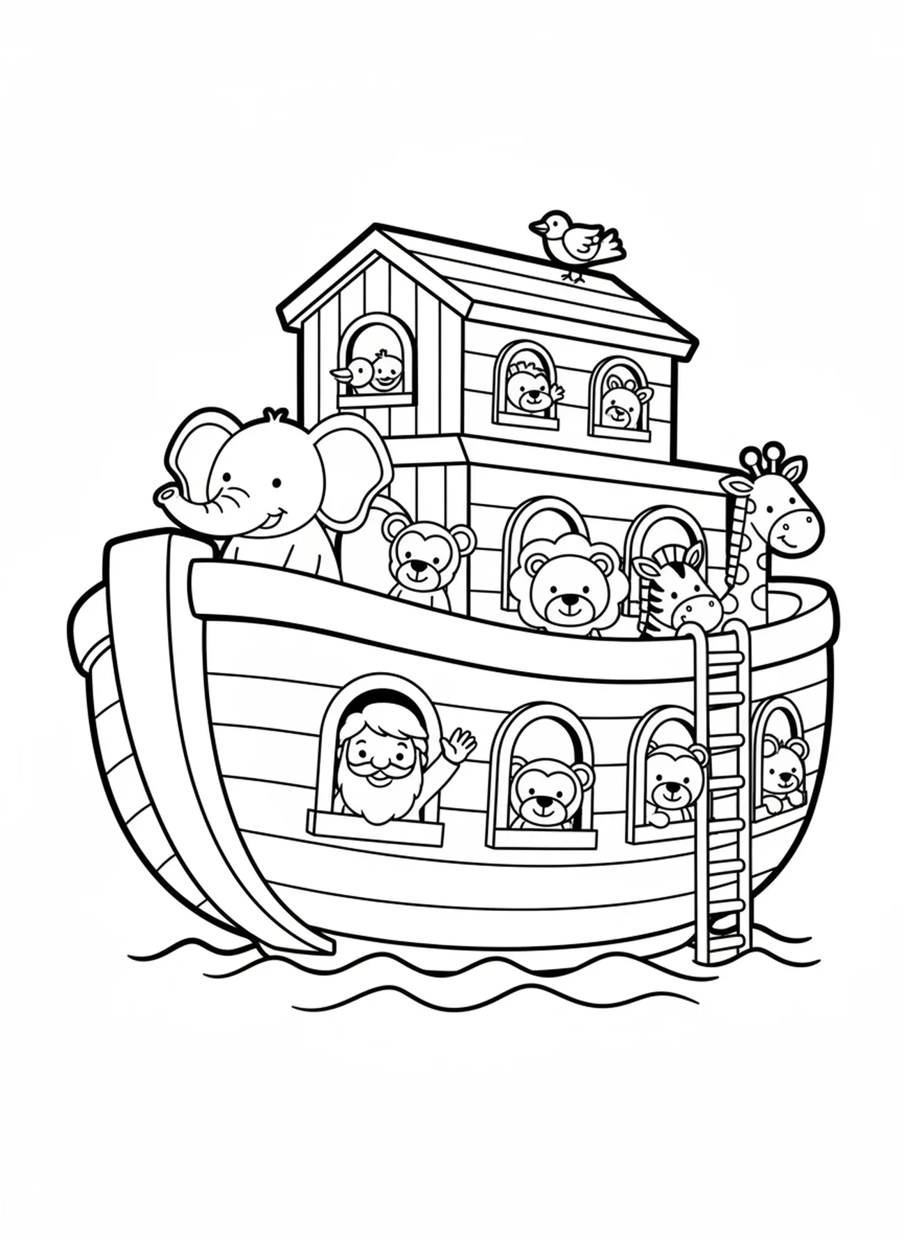Animales amigables asomándose, página para colorear de VBS Isla Misteriosa para niños de 3 a 5 años