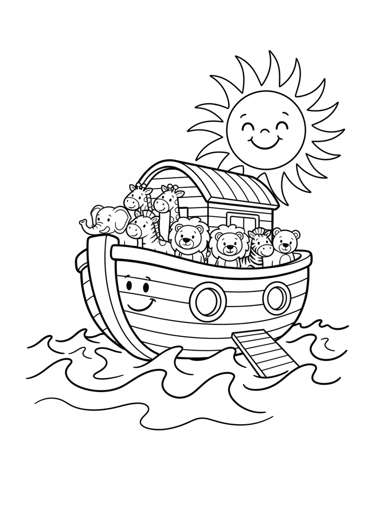 Arca navegando sobre el agua, página para colorear de VBS Isla Misteriosa para niños de 3 a 5 años
