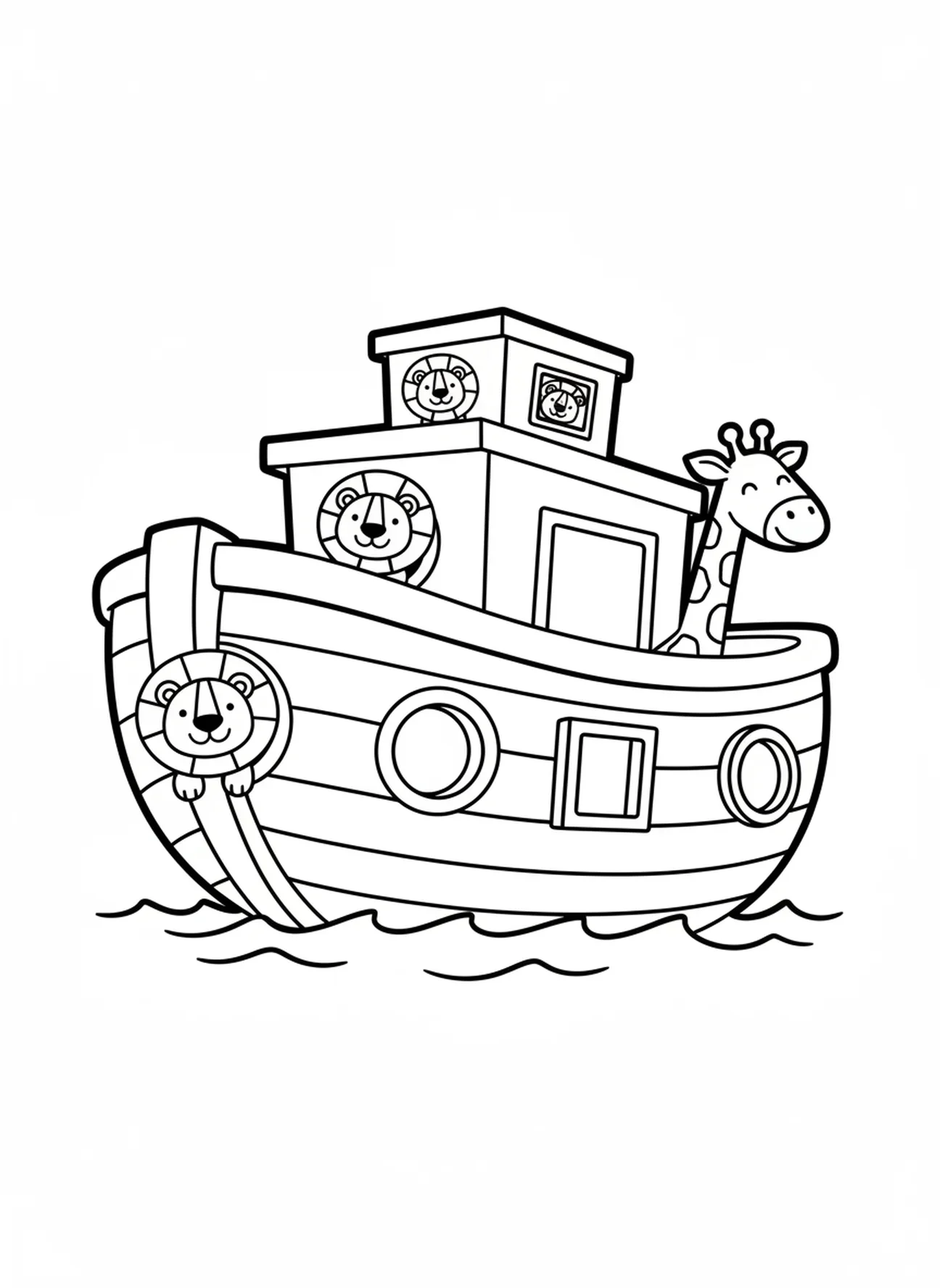 Löwen und Giraffen, die herauslugen, Ausmalbild für die Ferien-Bibelwoche für Vorschulkinder im Alter von 3-5 Jahren