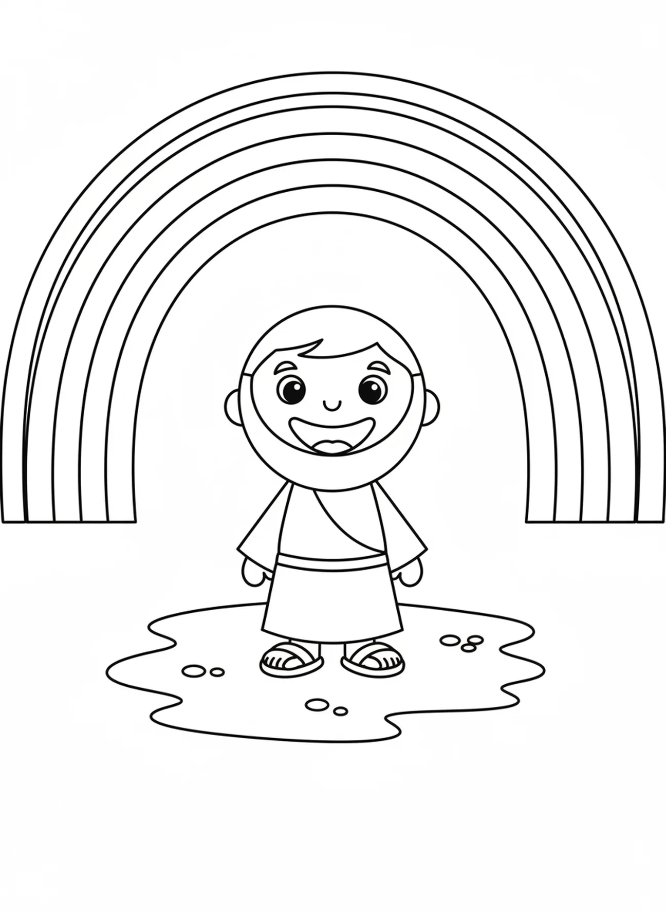 Regenbogen über Noah, Ausmalbild für die Sonntagsschule im Rahmen des Ferienbibelschulprogramms für Vorschulkinder im Alter von 3-5 Jahren