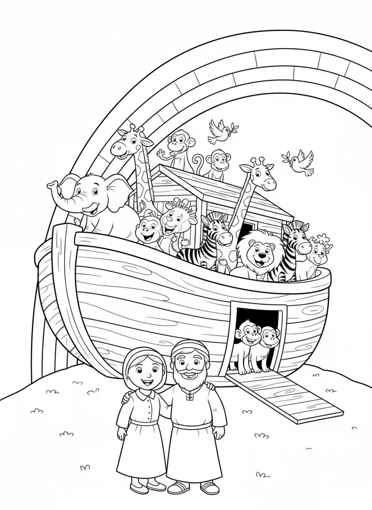 Regenbogen, Ausmalbild für die Sonntagsschule mit Superhelden für Kinder im Alter von 5-10 Jahren